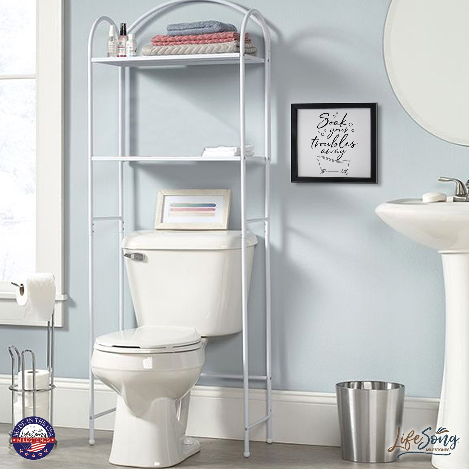 Inspiring Bathroom Decor Framed Shadow Box 11.5x11.5 (Soak Your Troubles) - LifeSong Milestones