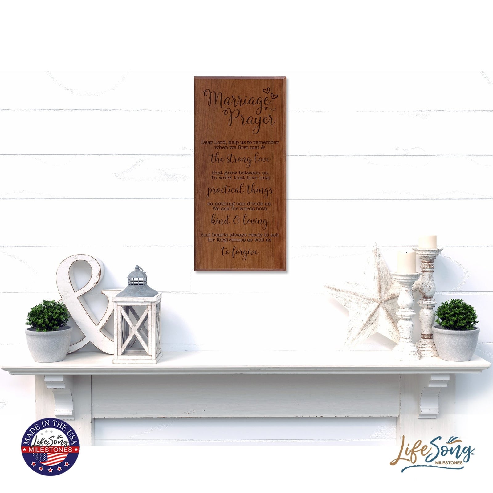 Inspiring Engraved Wedding Anniversary Wall Hanging Solid Wood Plaque 8x16 - Marriage Prayer - LifeSong Milestones