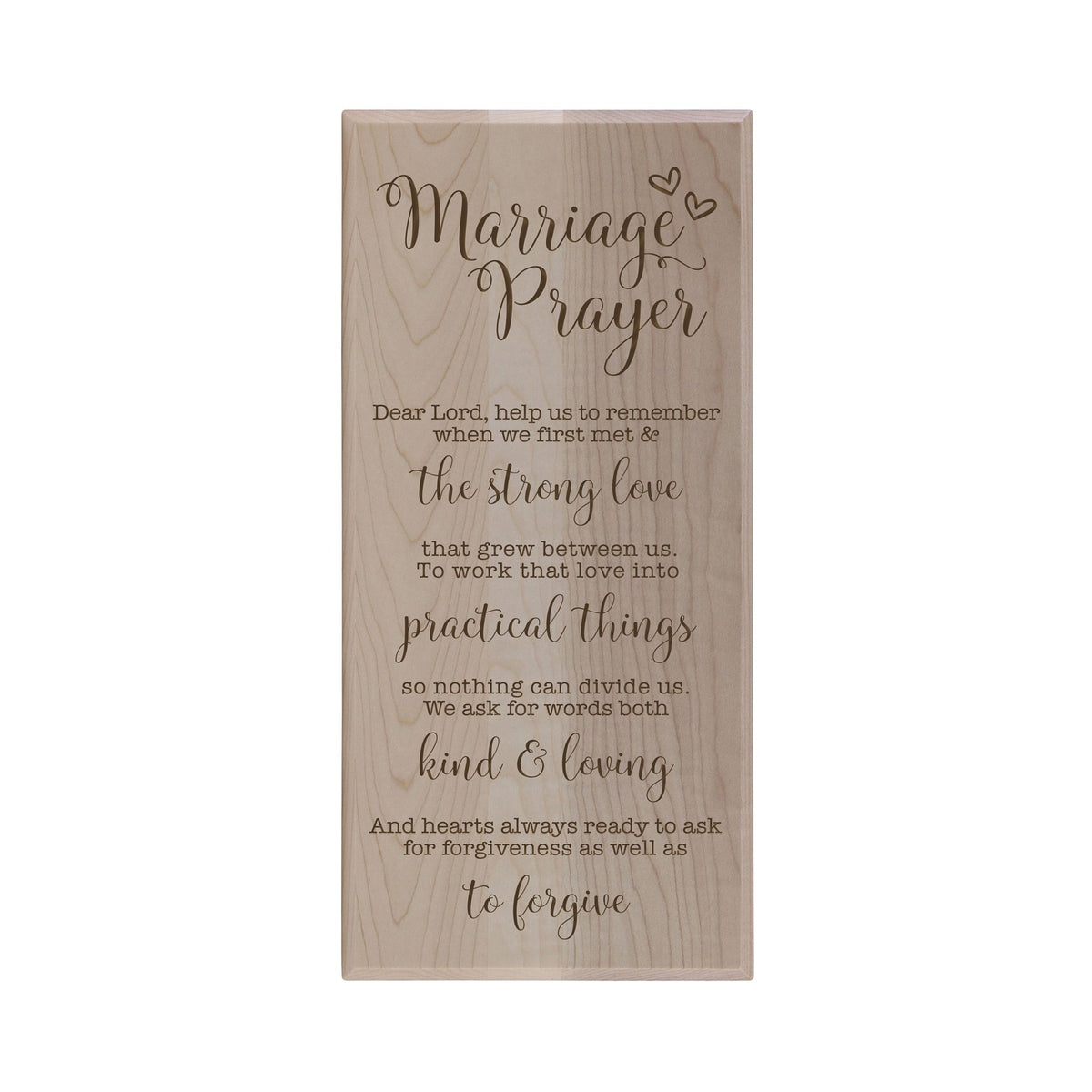 Inspiring Engraved Wedding Anniversary Wall Hanging Solid Wood Plaque 8x16 - Marriage Prayer - LifeSong Milestones
