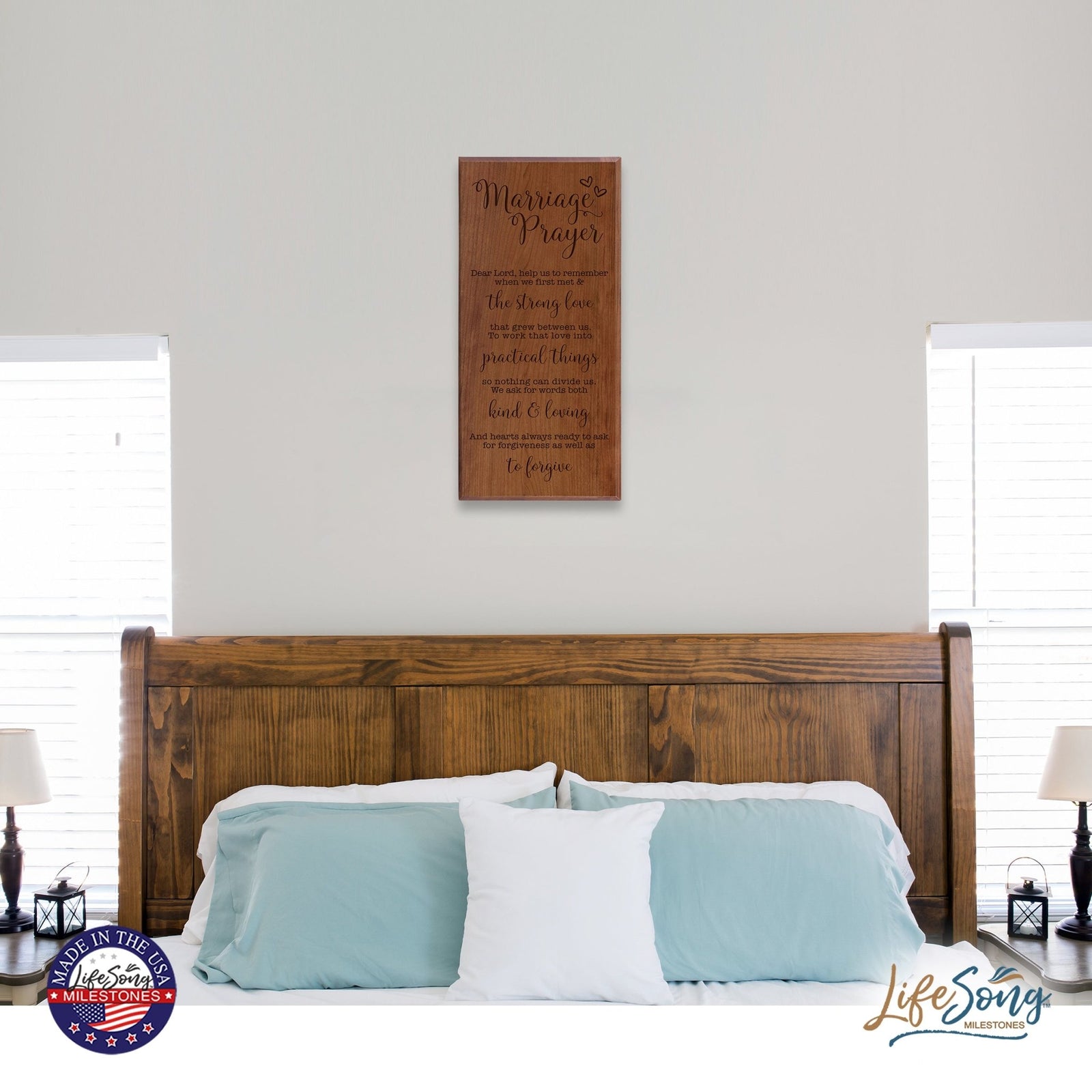 Inspiring Engraved Wedding Anniversary Wall Hanging Solid Wood Plaque 8x16 - Marriage Prayer - LifeSong Milestones