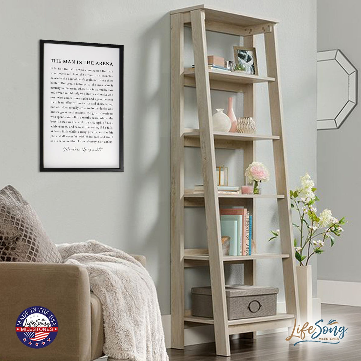 Inspiring Modern Black Framed Shadow Box - The Man In The Arena - LifeSong Milestones