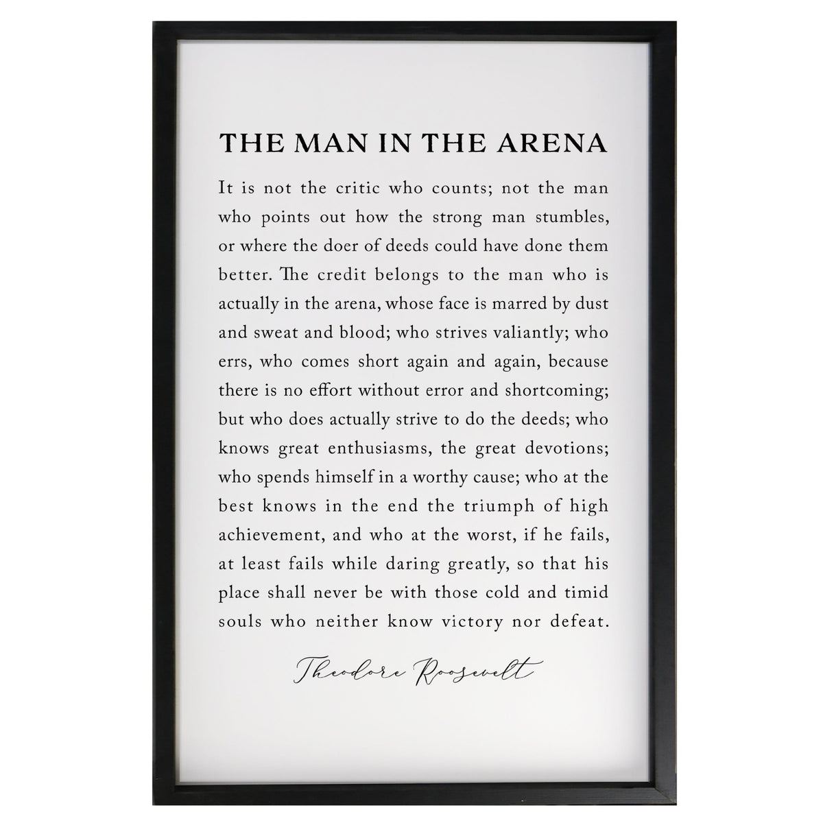 Inspiring Modern Black Framed Shadow Box - The Man In The Arena - LifeSong Milestones