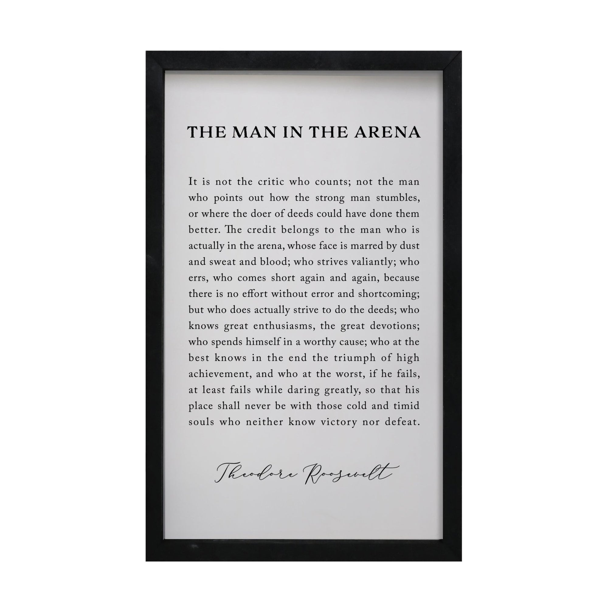 Inspiring Modern Black Framed Shadow Box - The Man In The Arena - LifeSong Milestones