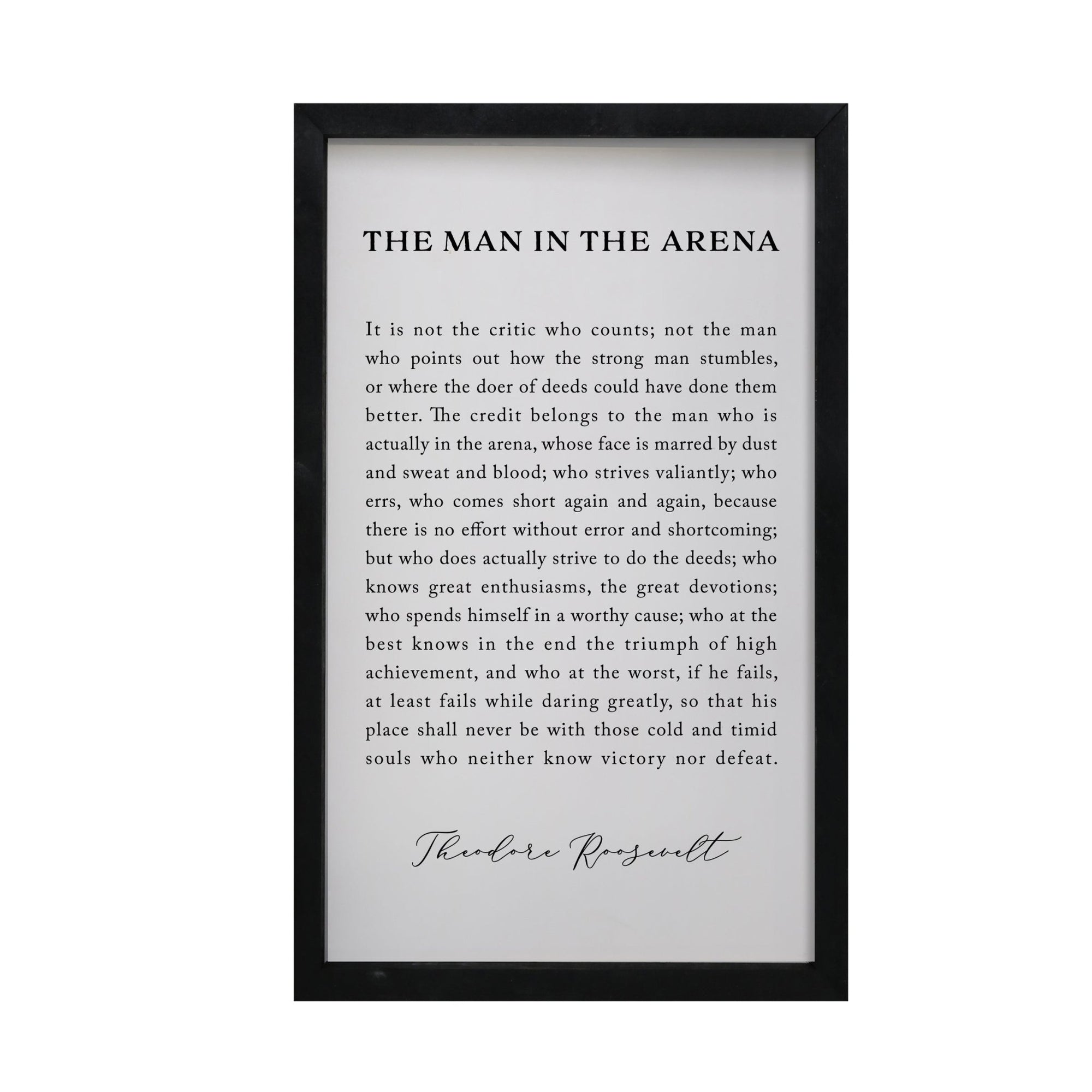 Inspiring Modern Black Framed Shadow Box - The Man In The Arena - LifeSong Milestones