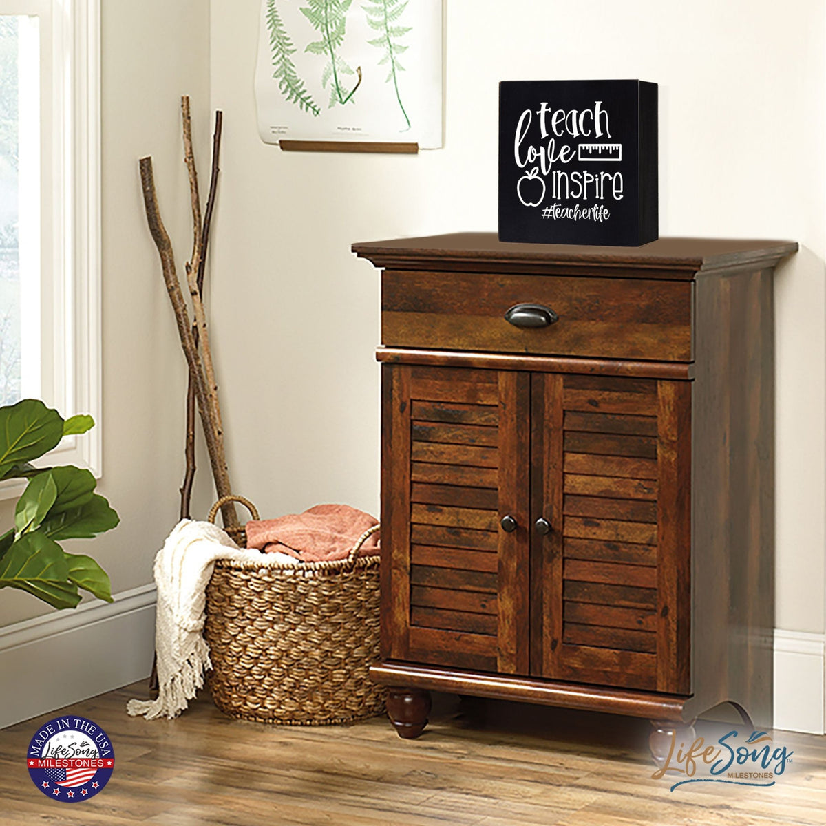 Inspiring Modern Framed Shadow Box 10x10 Teach Love Inspire - LifeSong Milestones