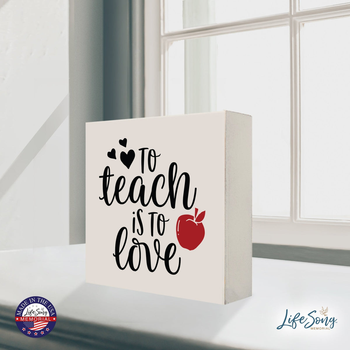 Inspiring Modern Framed Shadow Box 10x10 To Teach Is To (Red Apple) - LifeSong Milestones