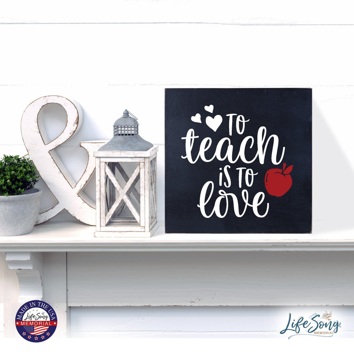 Inspiring Modern Framed Shadow Box 10x10 To Teach Is To (Red Apple) - LifeSong Milestones