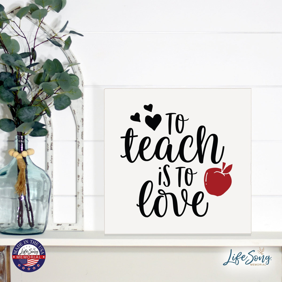 Inspiring Modern Framed Shadow Box 10x10 To Teach Is To (Red Apple) - LifeSong Milestones