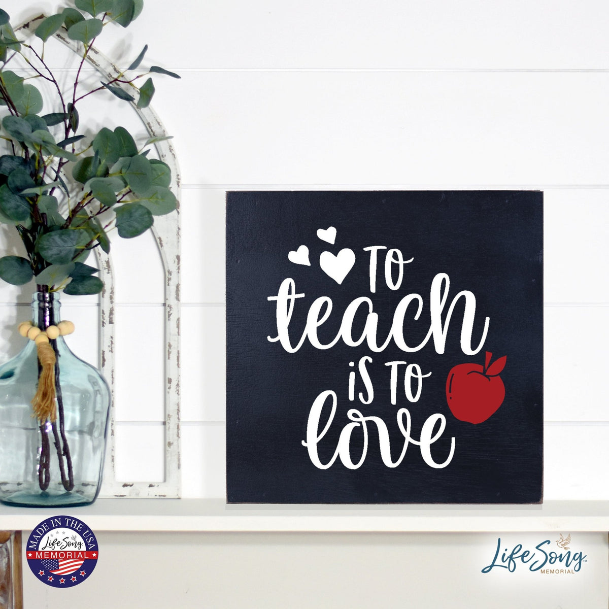 Inspiring Modern Framed Shadow Box 10x10 To Teach Is To (Red Apple) - LifeSong Milestones