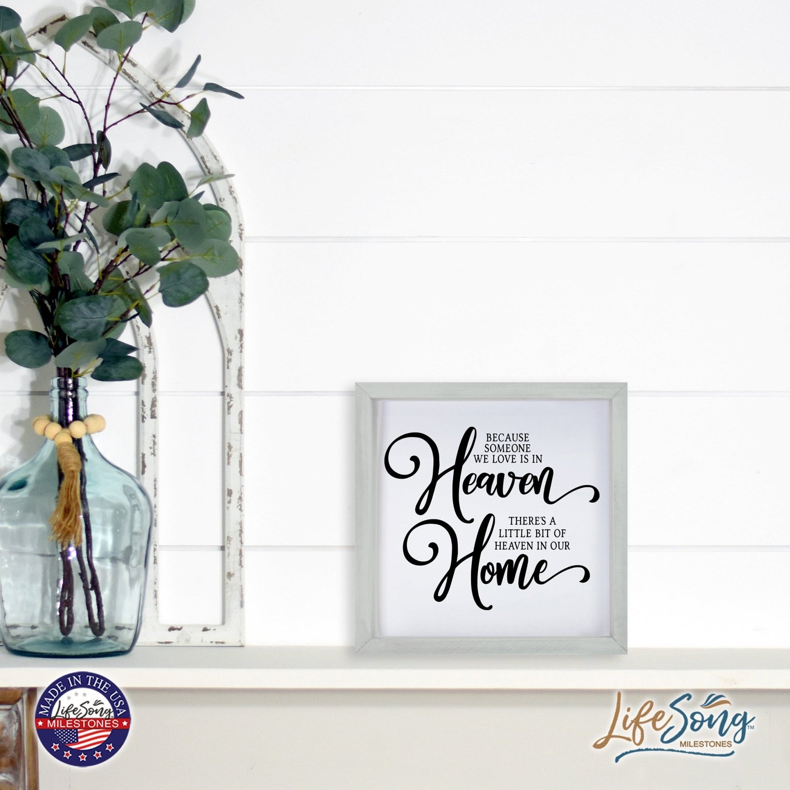 Inspiring Modern Framed Shadow Box 7x7in - Because Someone We Love Is In Heaven - LifeSong Milestones