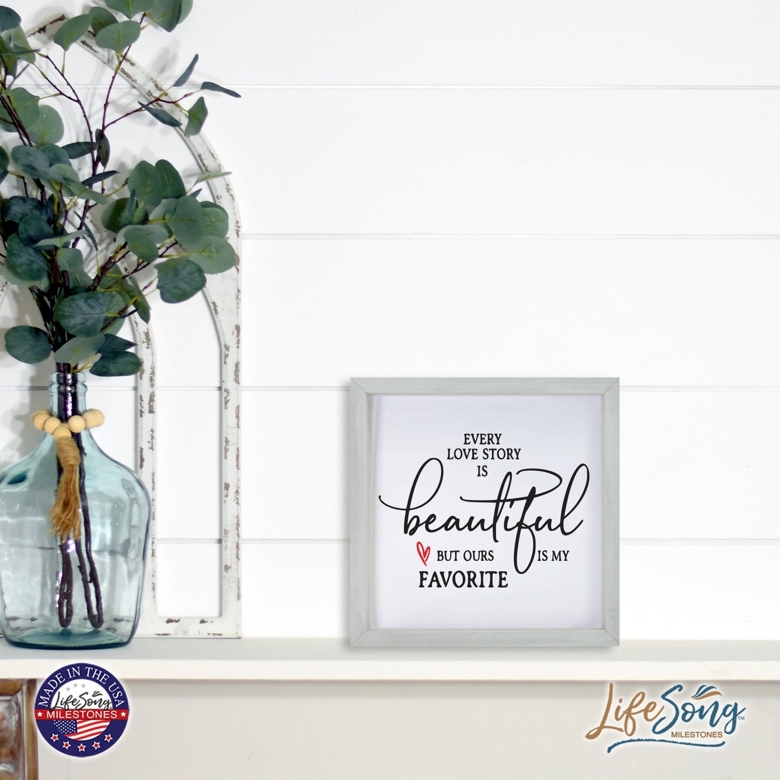 Inspiring Modern Framed Shadow Box 7x7in - Every Love Story Is Beautiful (Heart) - LifeSong Milestones