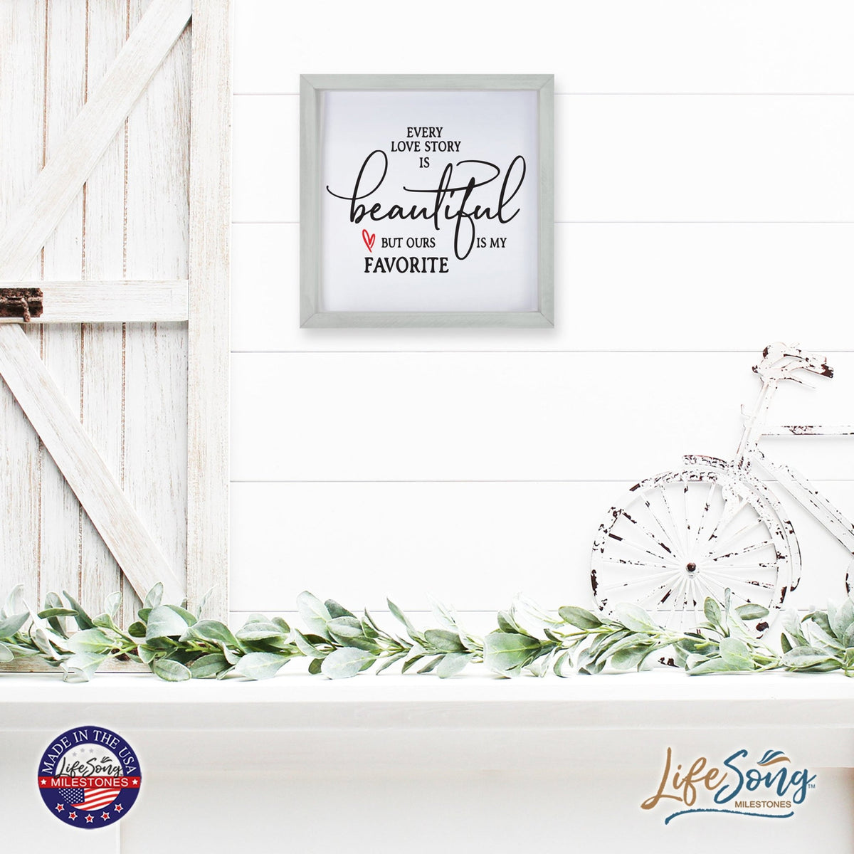 Inspiring Modern Framed Shadow Box 7x7in - Every Love Story Is Beautiful (Heart) - LifeSong Milestones