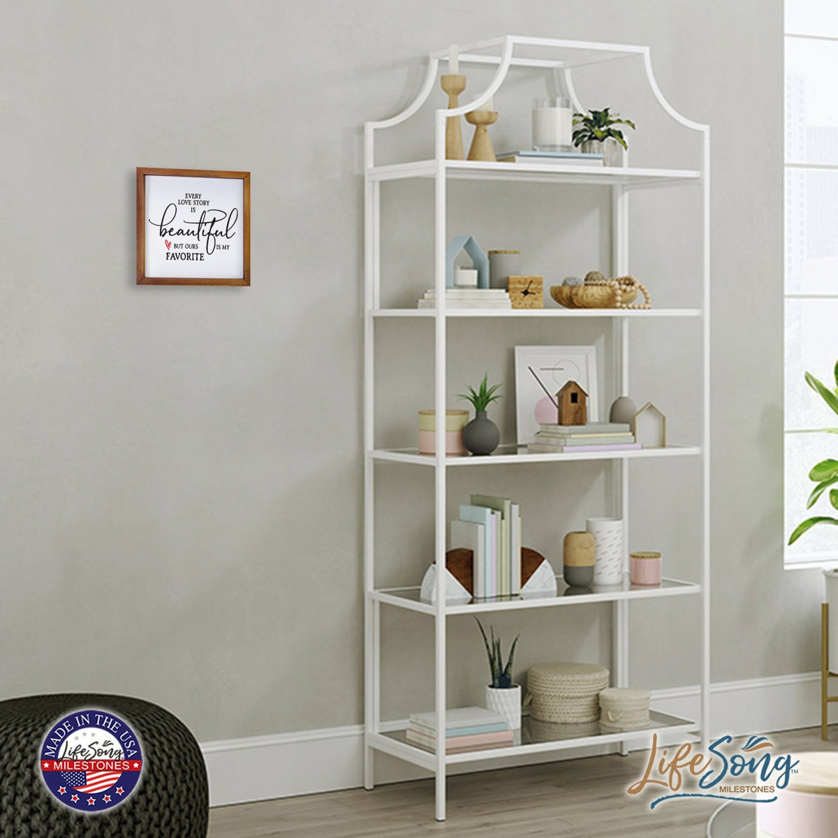 Inspiring Modern Framed Shadow Box 7x7in - Every Love Story Is Beautiful (Heart) - LifeSong Milestones