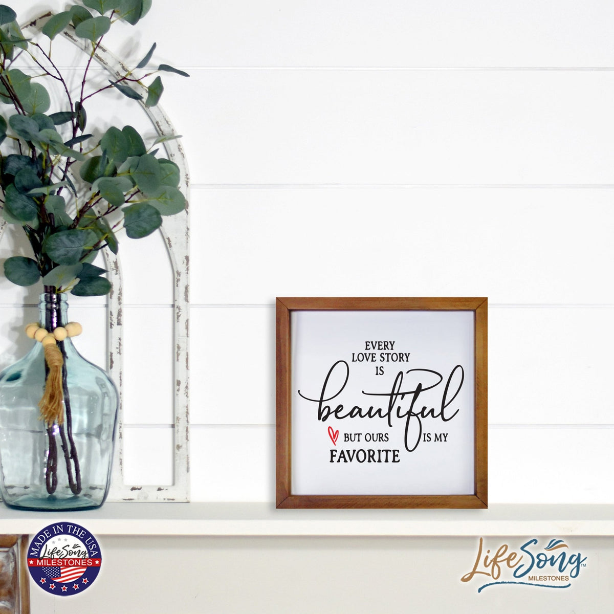 Inspiring Modern Framed Shadow Box 7x7in - Every Love Story Is Beautiful (Heart) - LifeSong Milestones