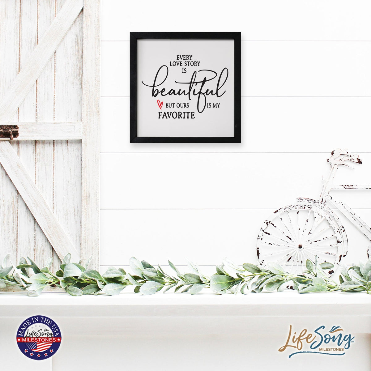 Inspiring Modern Framed Shadow Box 7x7in - Every Love Story Is Beautiful (Heart) - LifeSong Milestones