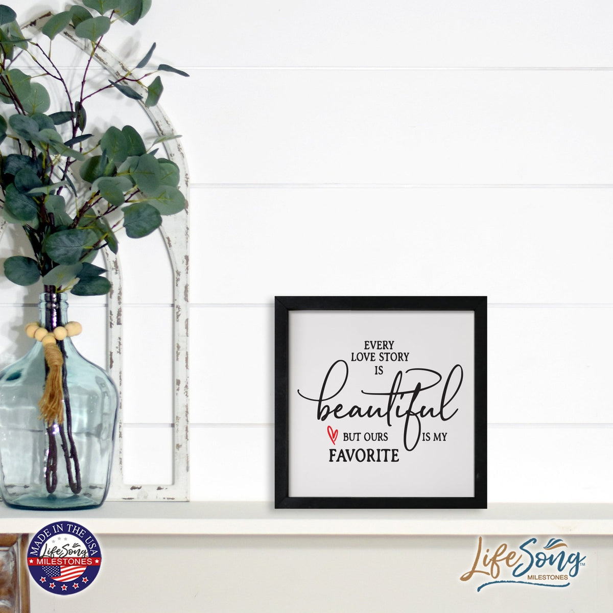 Inspiring Modern Framed Shadow Box 7x7in - Every Love Story Is Beautiful (Heart) - LifeSong Milestones