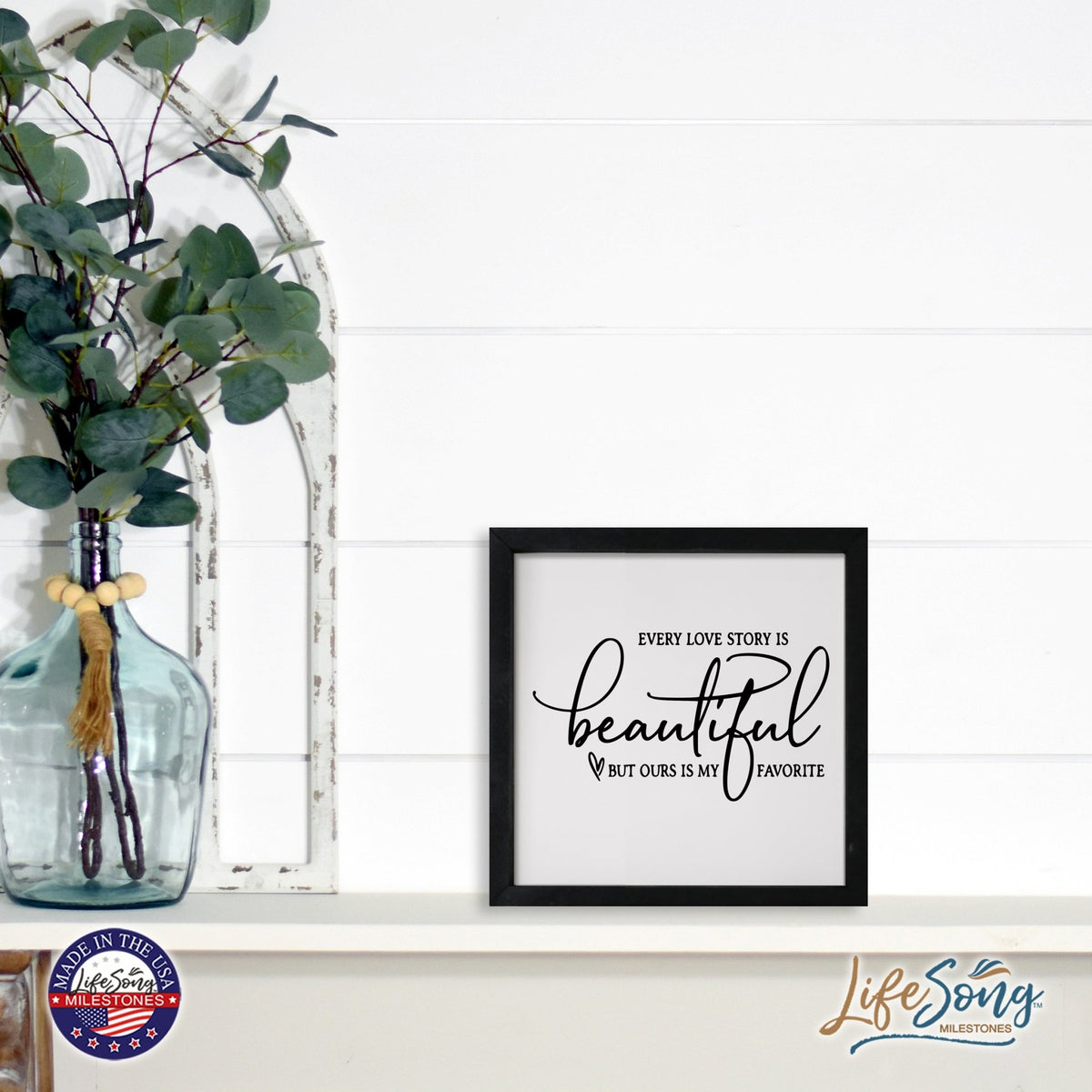 Inspiring Modern Framed Shadow Box 7x7in - Every Love Story Is Beautiful (Script) - LifeSong Milestones
