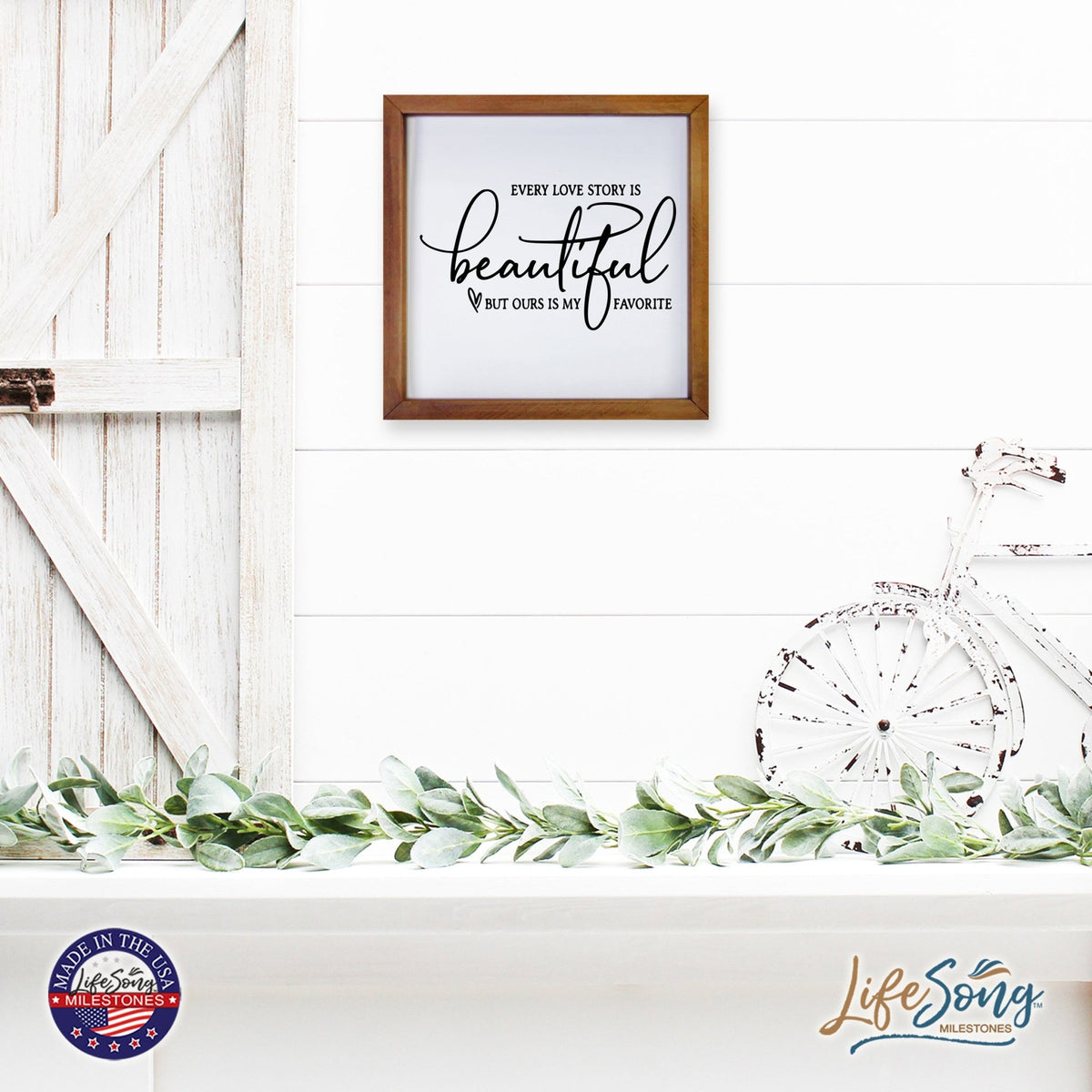 Inspiring Modern Framed Shadow Box 7x7in - Every Love Story Is Beautiful (Script) - LifeSong Milestones