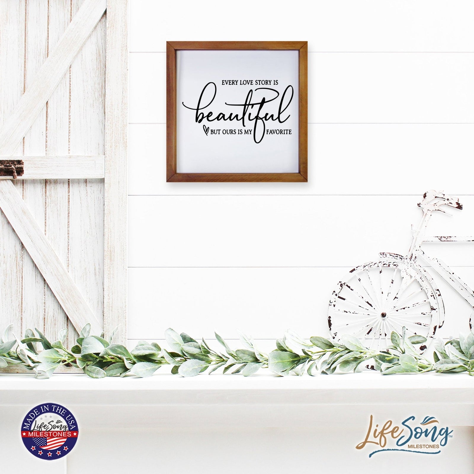 Inspiring Modern Framed Shadow Box 7x7in - Every Love Story Is Beautiful (Script) - LifeSong Milestones