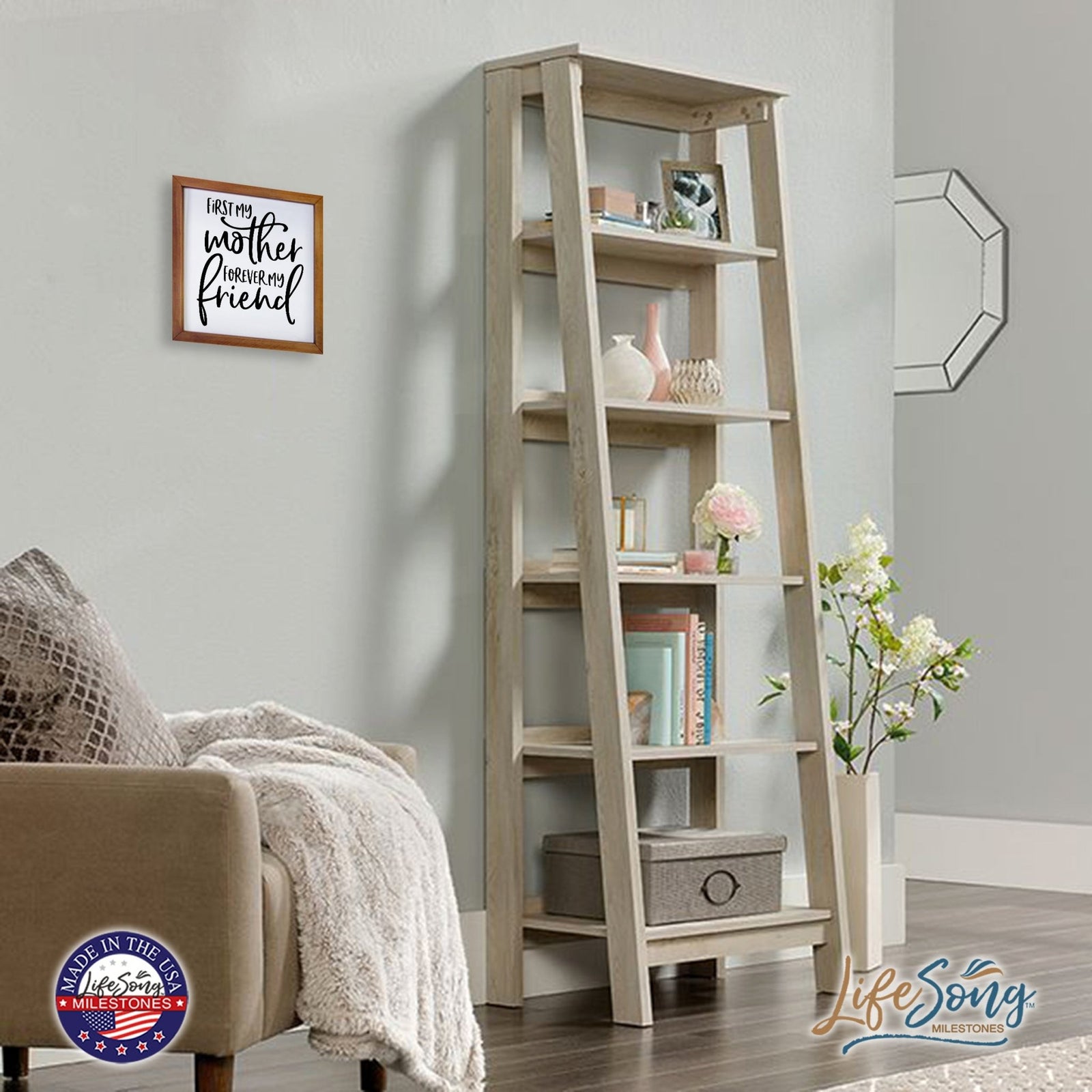 Inspiring Modern Framed Shadow Box 7x7in - First My Mother Forever My Friend - LifeSong Milestones