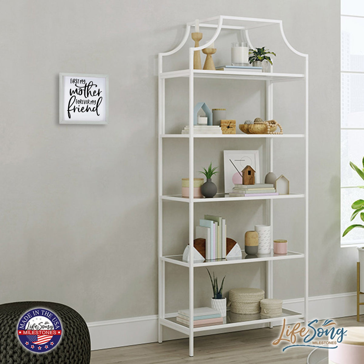 Inspiring Modern Framed Shadow Box 7x7in - First My Mother Forever My Friend - LifeSong Milestones