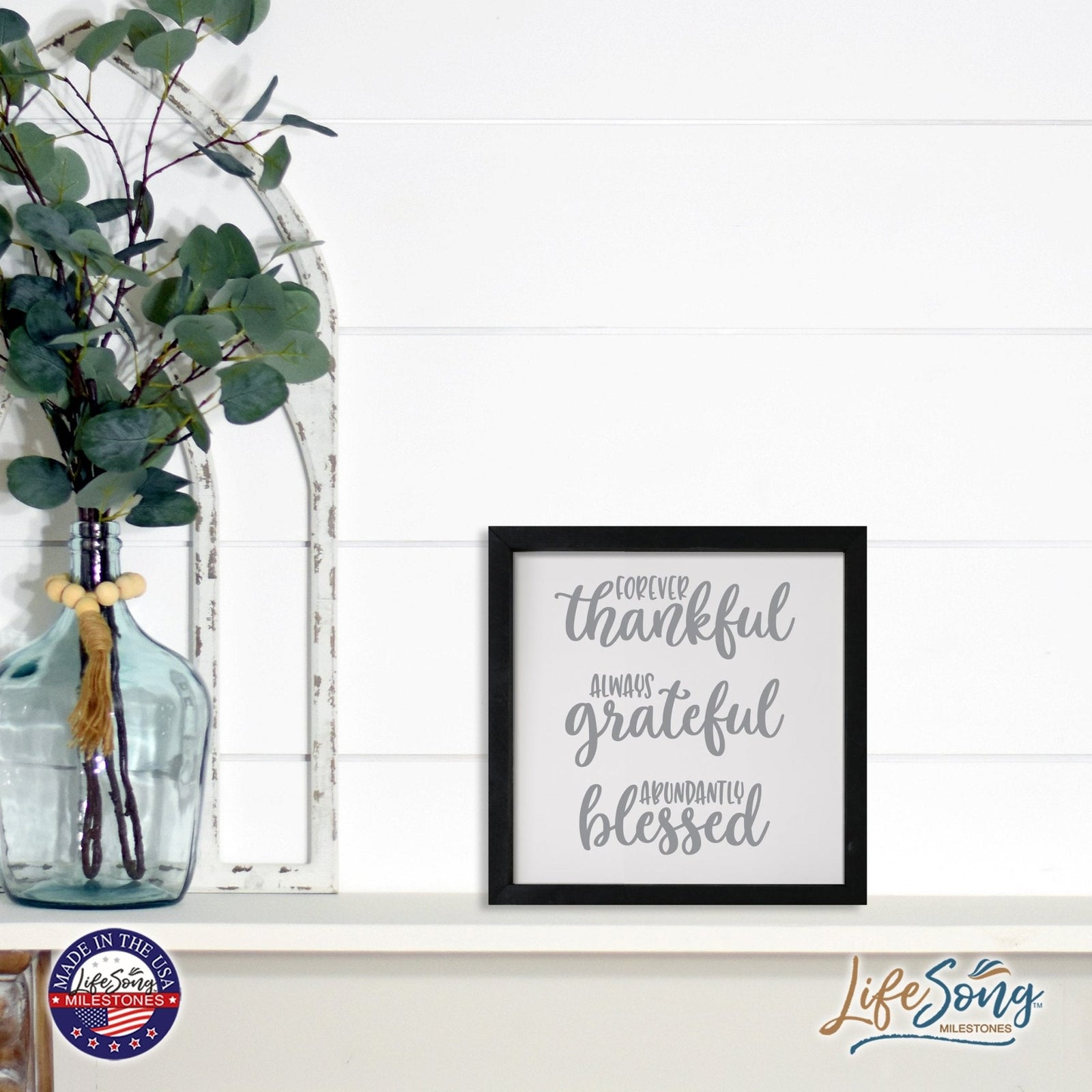 Inspiring Modern Framed Shadow Box 7x7in - Forever Thankful Always Grateful - LifeSong Milestones