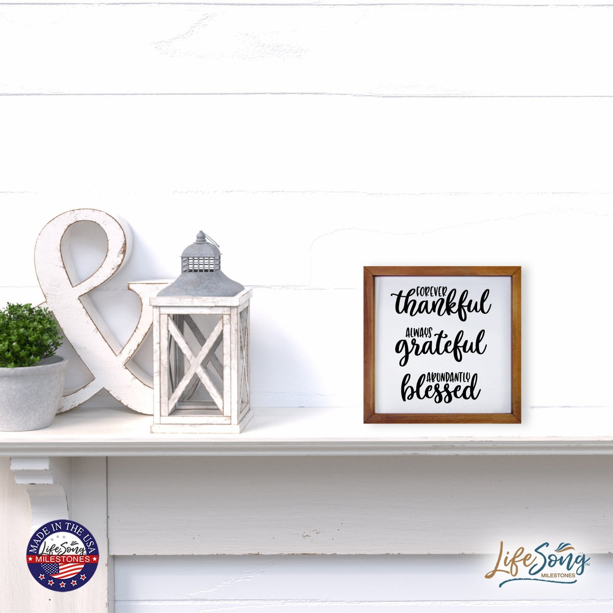 Inspiring Modern Framed Shadow Box 7x7in - Forever Thankful Always Grateful - LifeSong Milestones