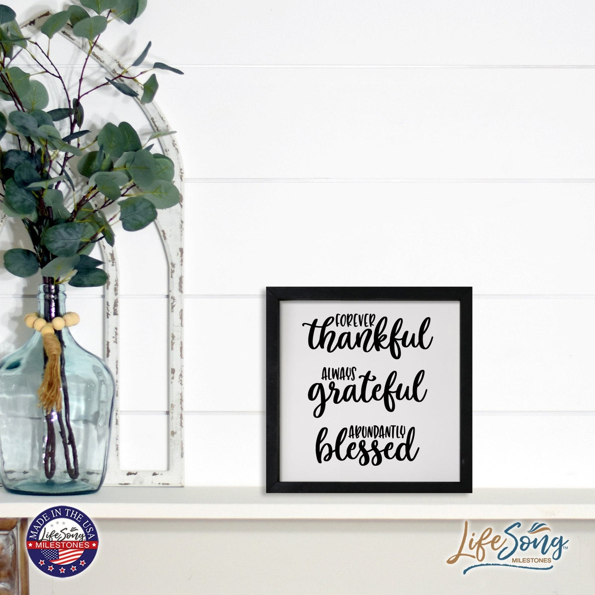 Inspiring Modern Framed Shadow Box 7x7in - Forever Thankful Always Grateful - LifeSong Milestones