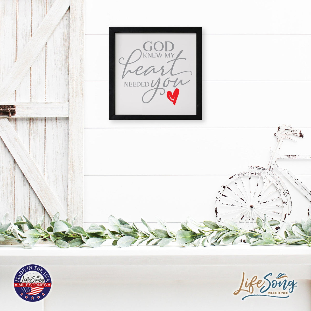 Inspiring Modern Framed Shadow Box 7x7in - God Knew My Heart Needed You (Heart) - LifeSong Milestones