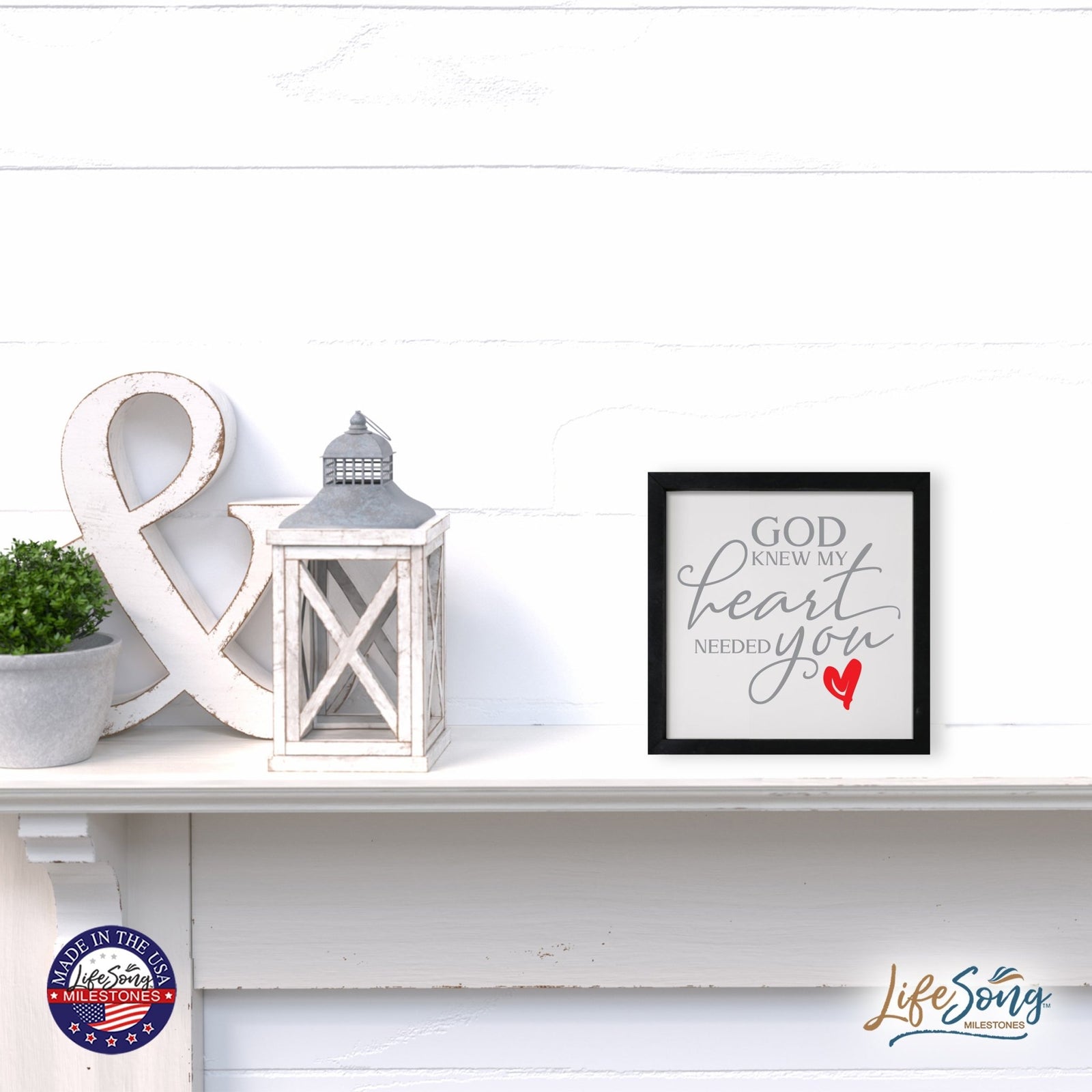 Inspiring Modern Framed Shadow Box 7x7in - God Knew My Heart Needed You (Heart) - LifeSong Milestones
