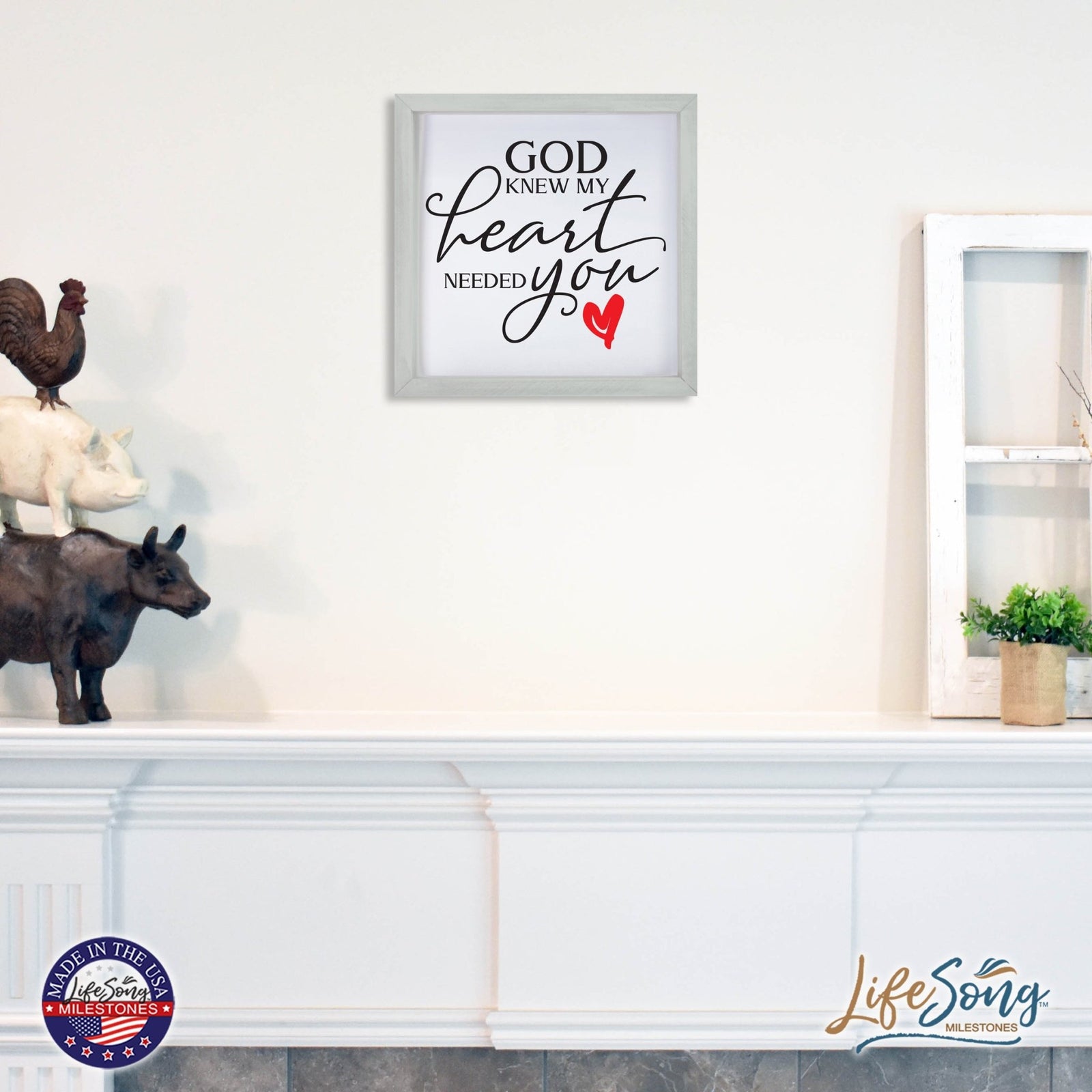 Inspiring Modern Framed Shadow Box 7x7in - God Knew My Heart Needed You (Heart) - LifeSong Milestones