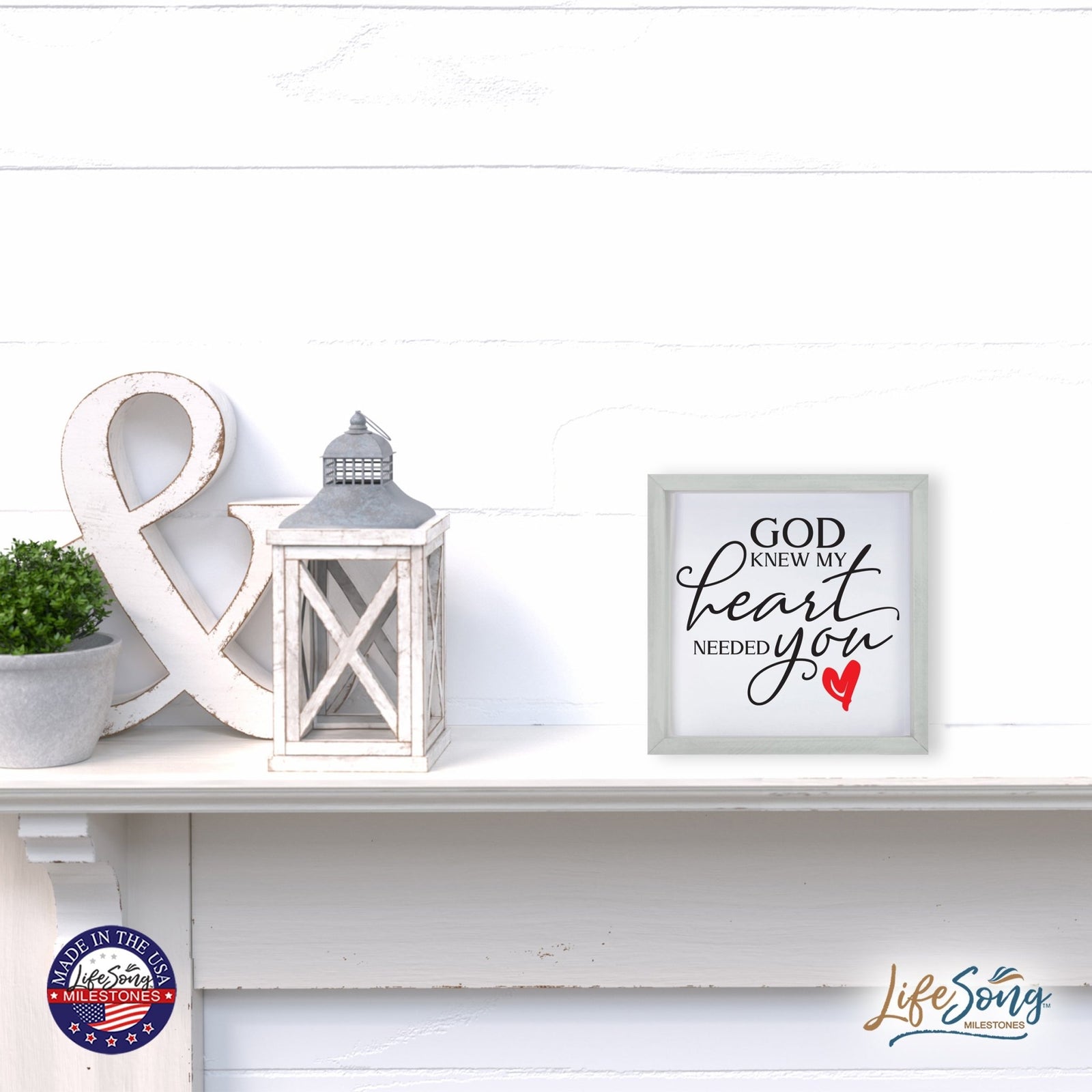 Inspiring Modern Framed Shadow Box 7x7in - God Knew My Heart Needed You (Heart) - LifeSong Milestones