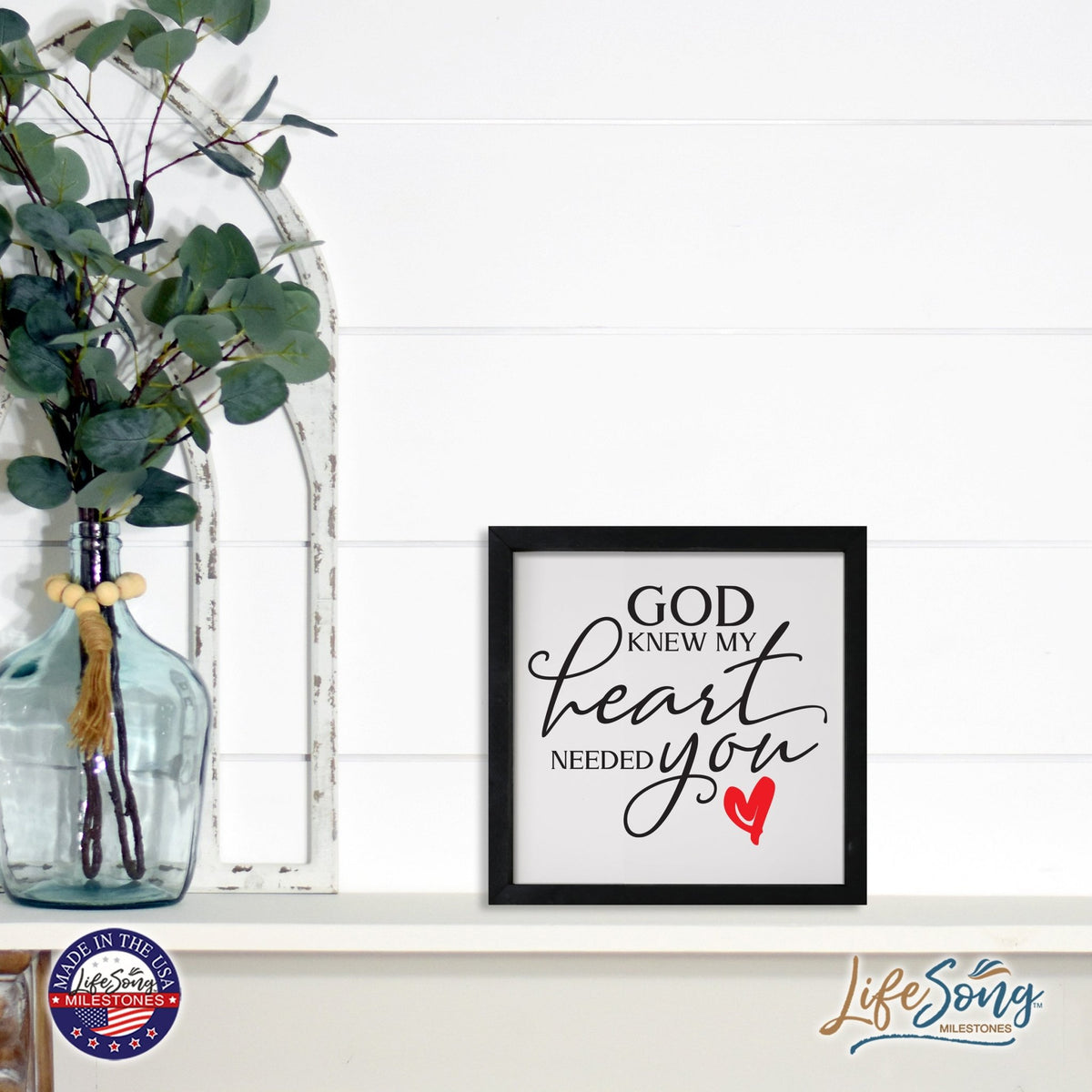 Inspiring Modern Framed Shadow Box 7x7in - God Knew My Heart Needed You (Heart) - LifeSong Milestones