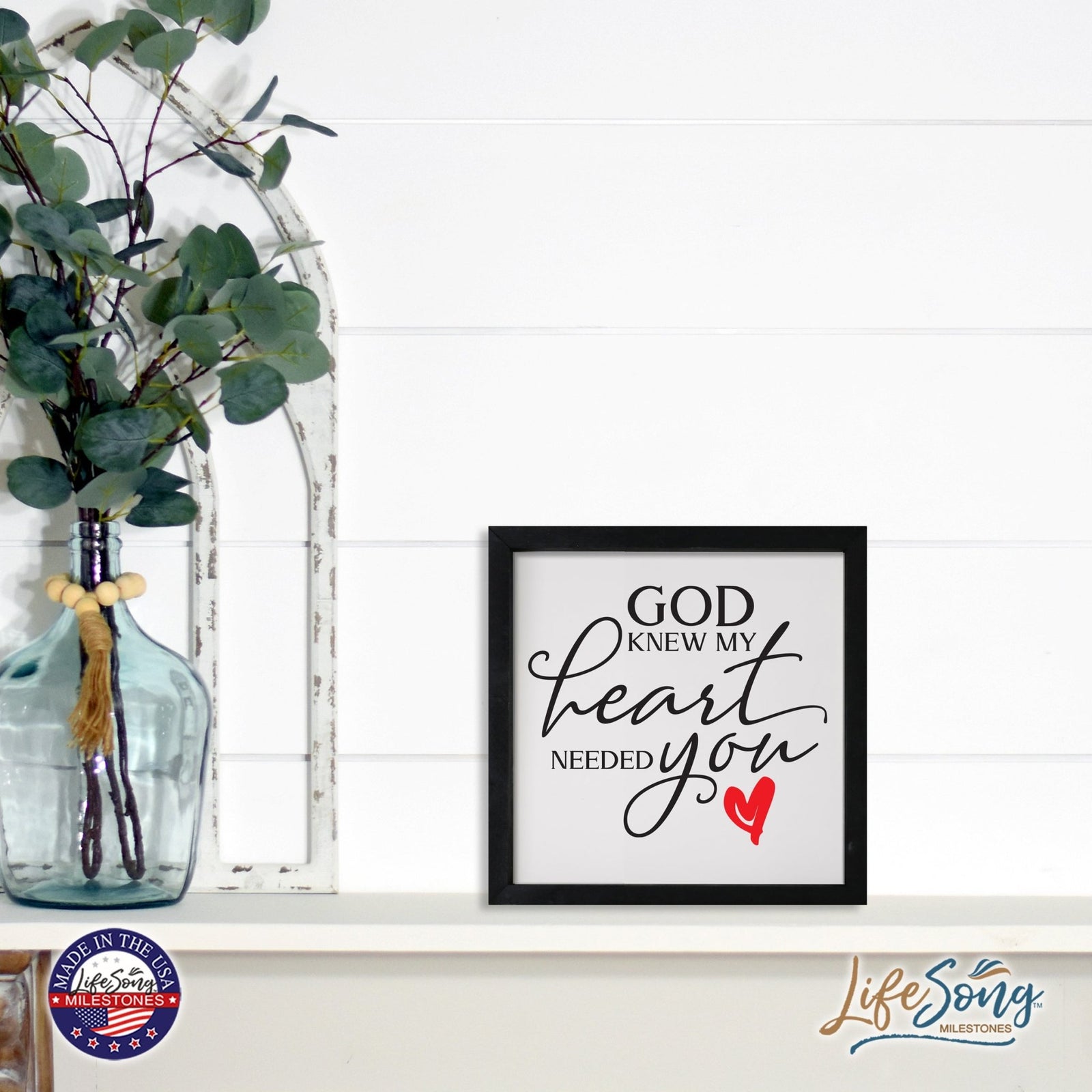 Inspiring Modern Framed Shadow Box 7x7in - God Knew My Heart Needed You (Heart) - LifeSong Milestones