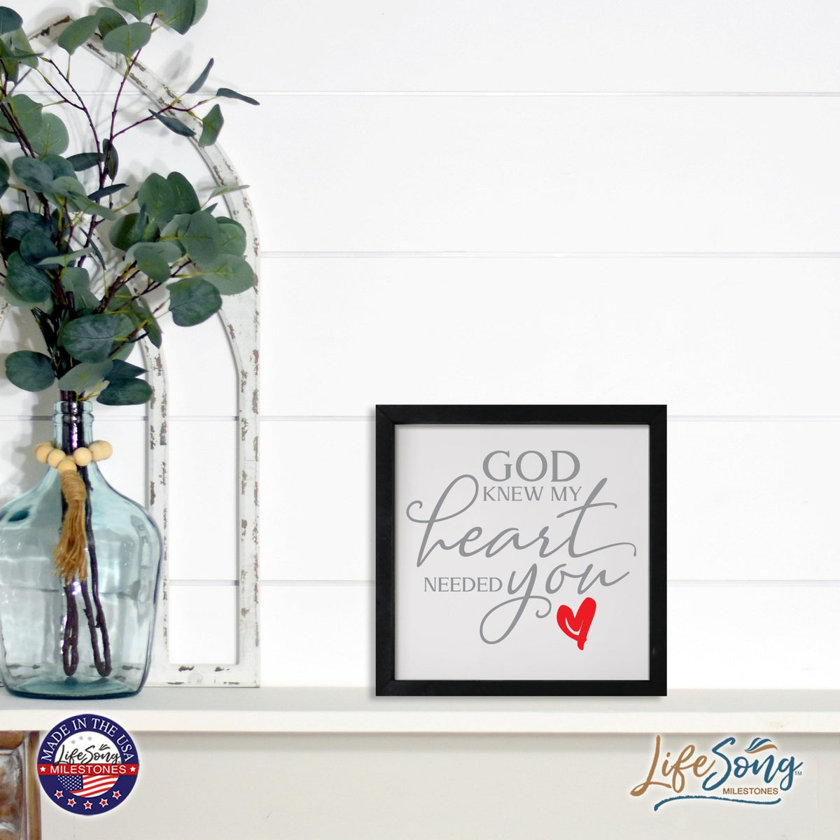 Inspiring Modern Framed Shadow Box 7x7in - God Knew My Heart Needed You (Heart) - LifeSong Milestones