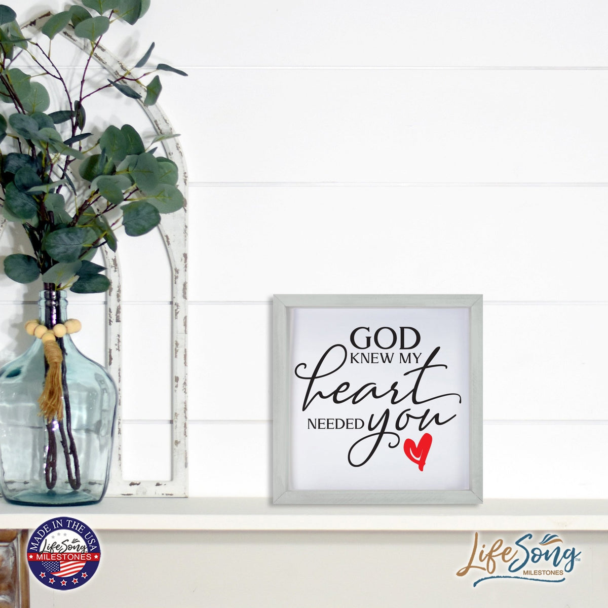 Inspiring Modern Framed Shadow Box 7x7in - God Knew My Heart Needed You (Heart) - LifeSong Milestones