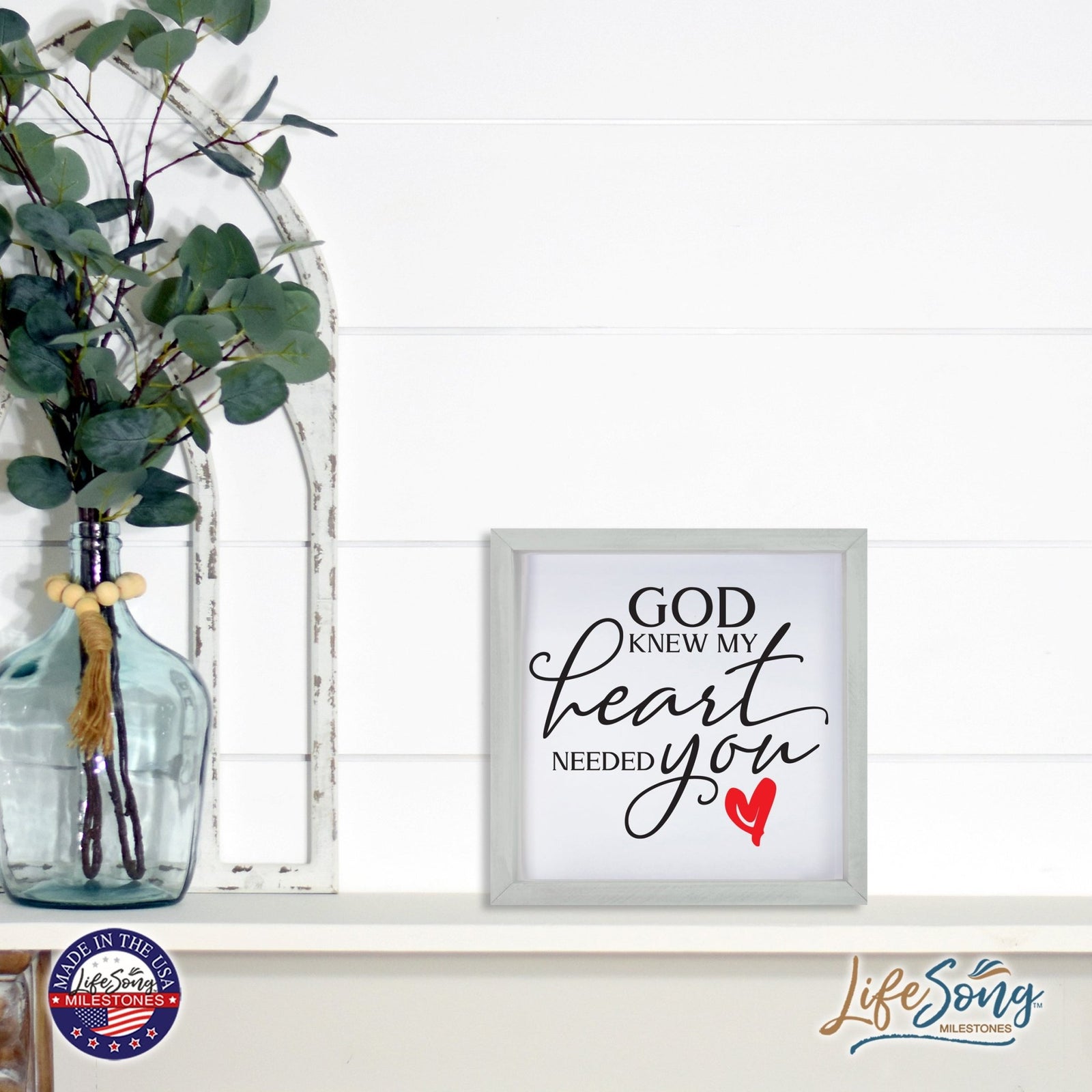 Inspiring Modern Framed Shadow Box 7x7in - God Knew My Heart Needed You (Heart) - LifeSong Milestones