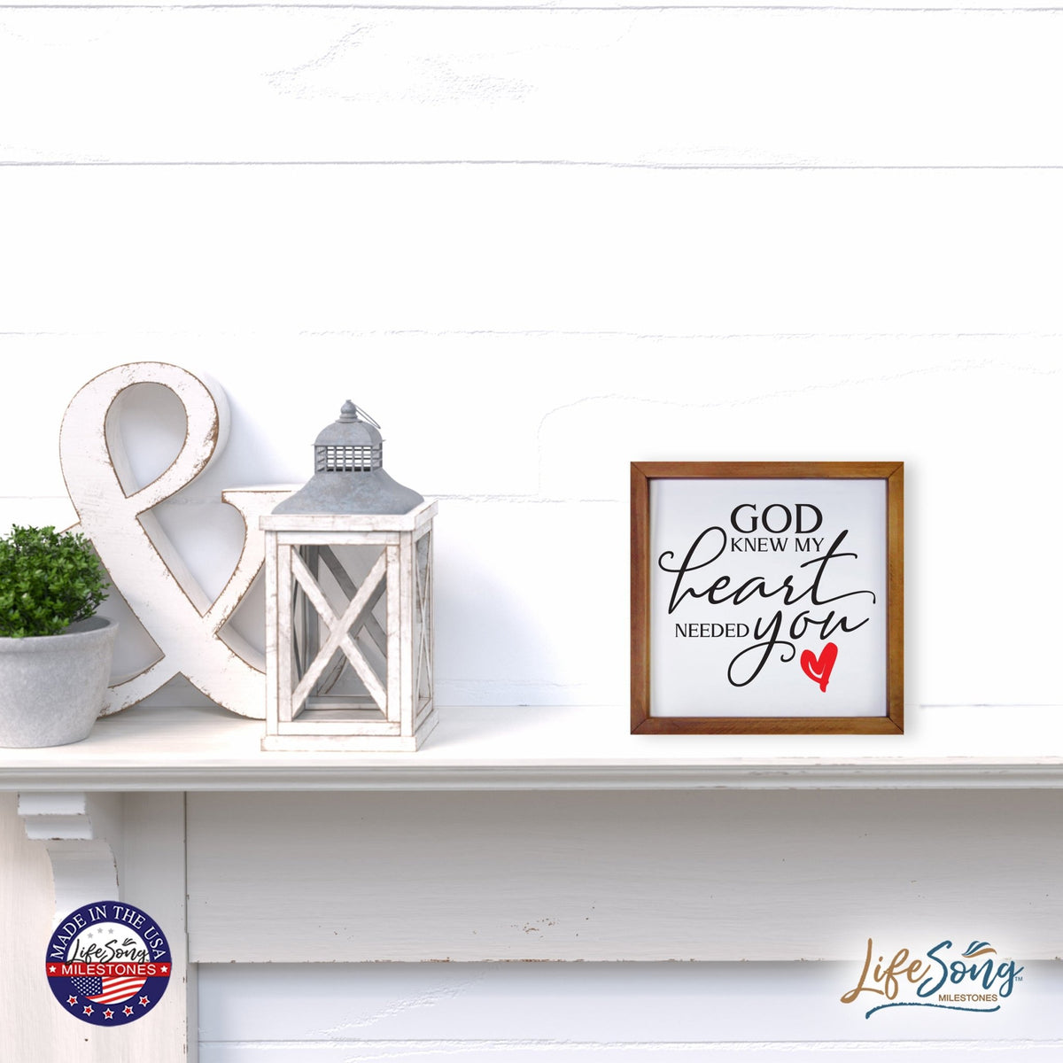 Inspiring Modern Framed Shadow Box 7x7in - God Knew My Heart Needed You (Heart) - LifeSong Milestones