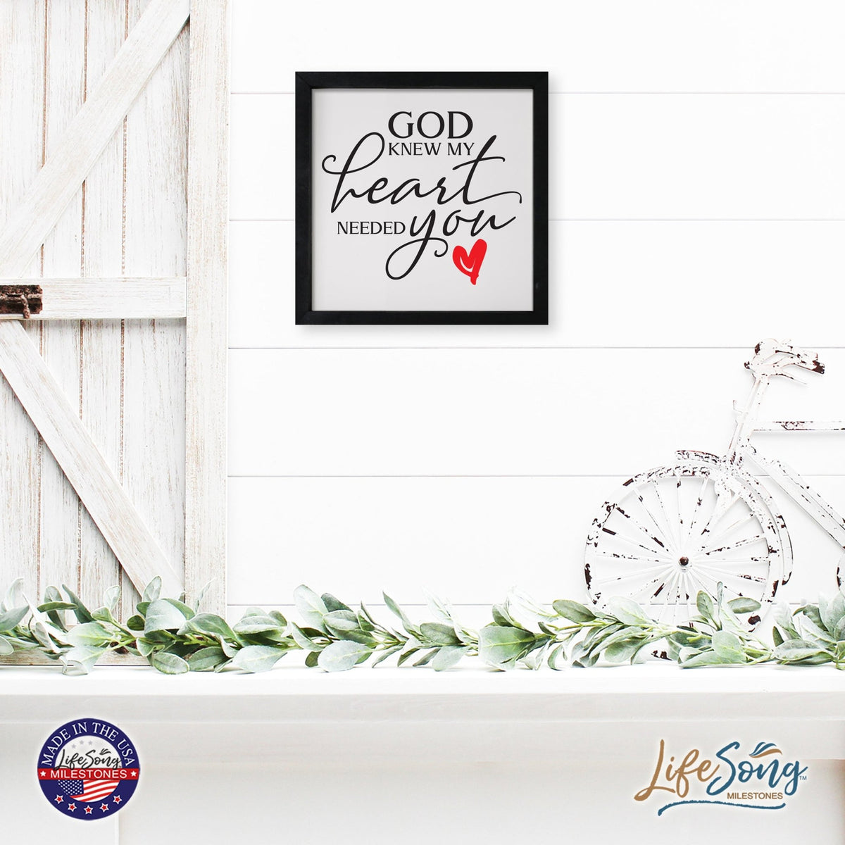 Inspiring Modern Framed Shadow Box 7x7in - God Knew My Heart Needed You (Heart) - LifeSong Milestones