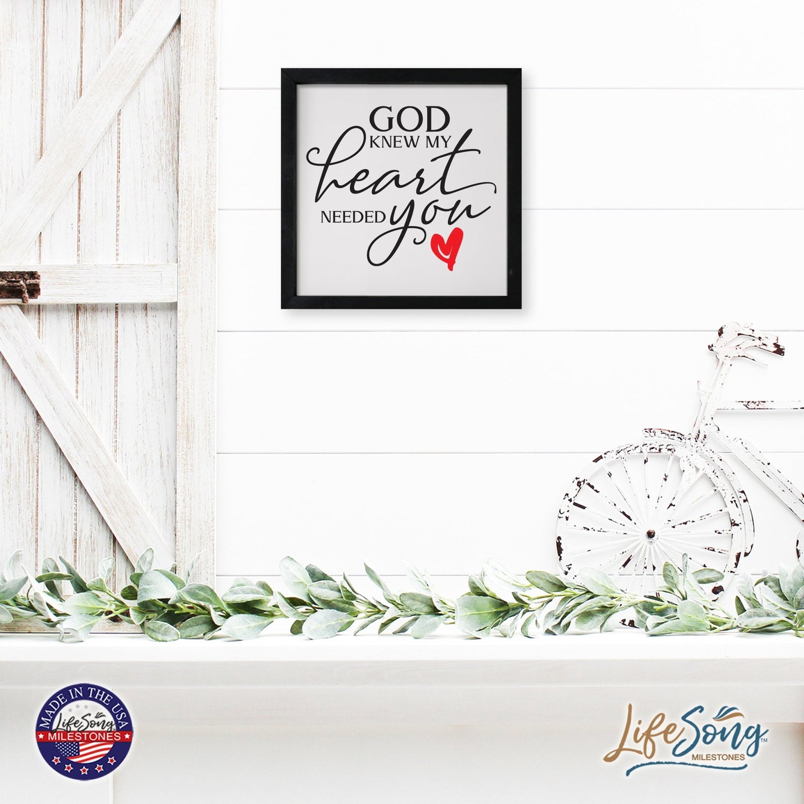 Inspiring Modern Framed Shadow Box 7x7in - God Knew My Heart Needed You (Heart) - LifeSong Milestones