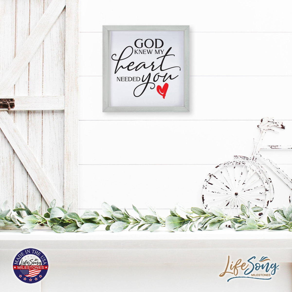 Inspiring Modern Framed Shadow Box 7x7in - God Knew My Heart Needed You (Heart) - LifeSong Milestones