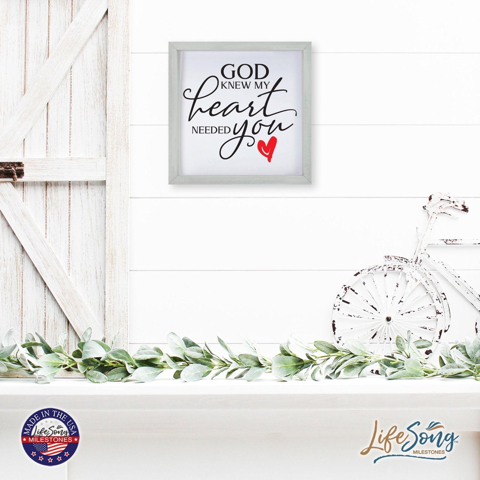 Inspiring Modern Framed Shadow Box 7x7in - God Knew My Heart Needed You (Heart) - LifeSong Milestones