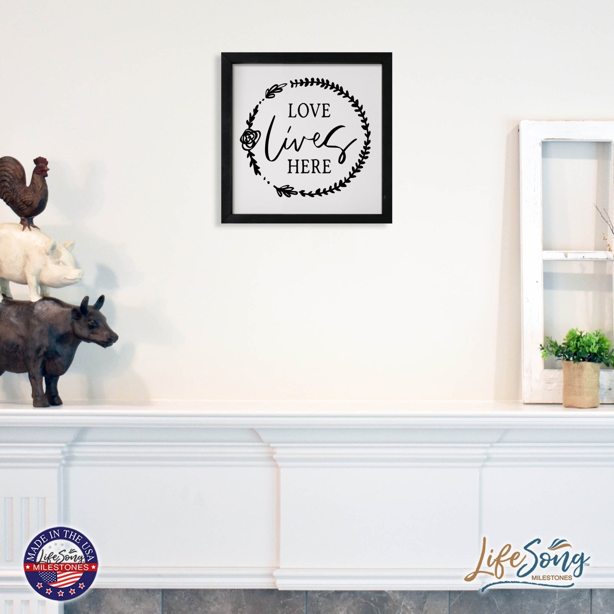 Inspiring Modern Framed Shadow Box 7x7in - Love Lives Here - LifeSong Milestones