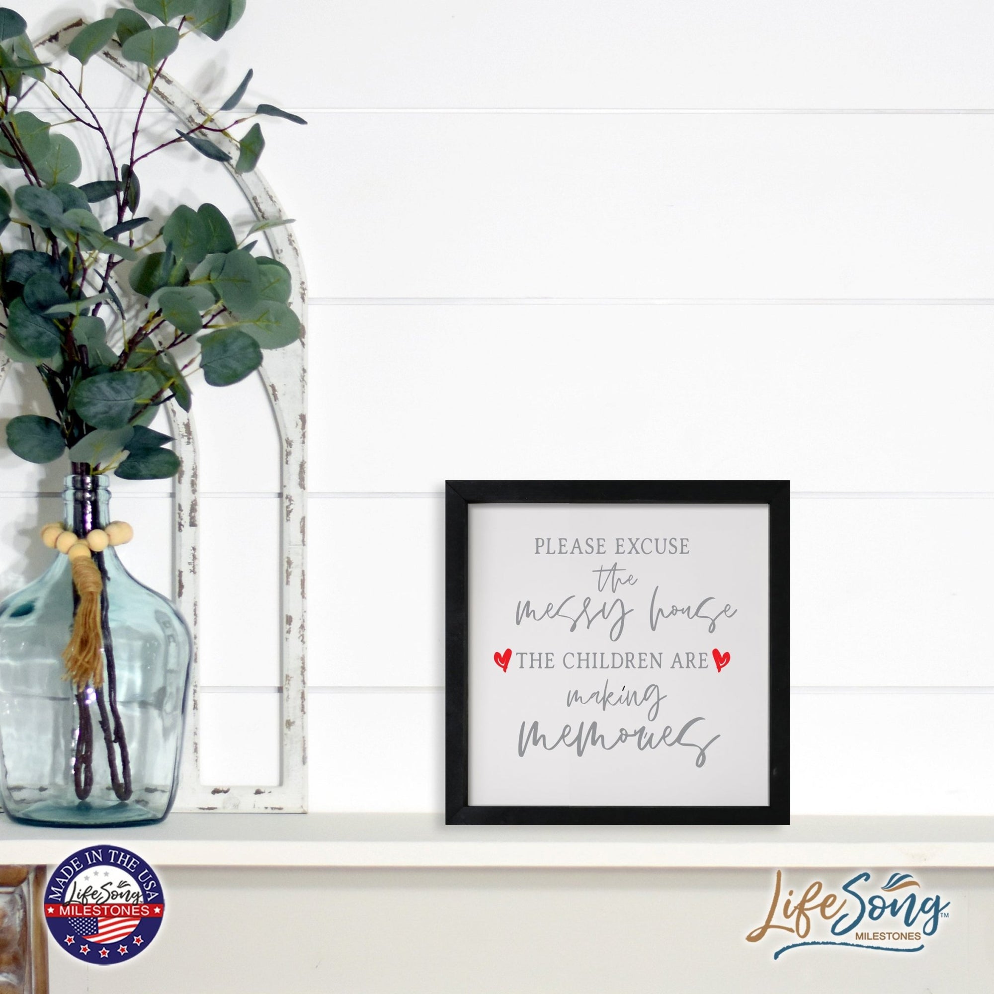 Inspiring Modern Framed Shadow Box 7x7in - Please Excuse The Messy House - LifeSong Milestones