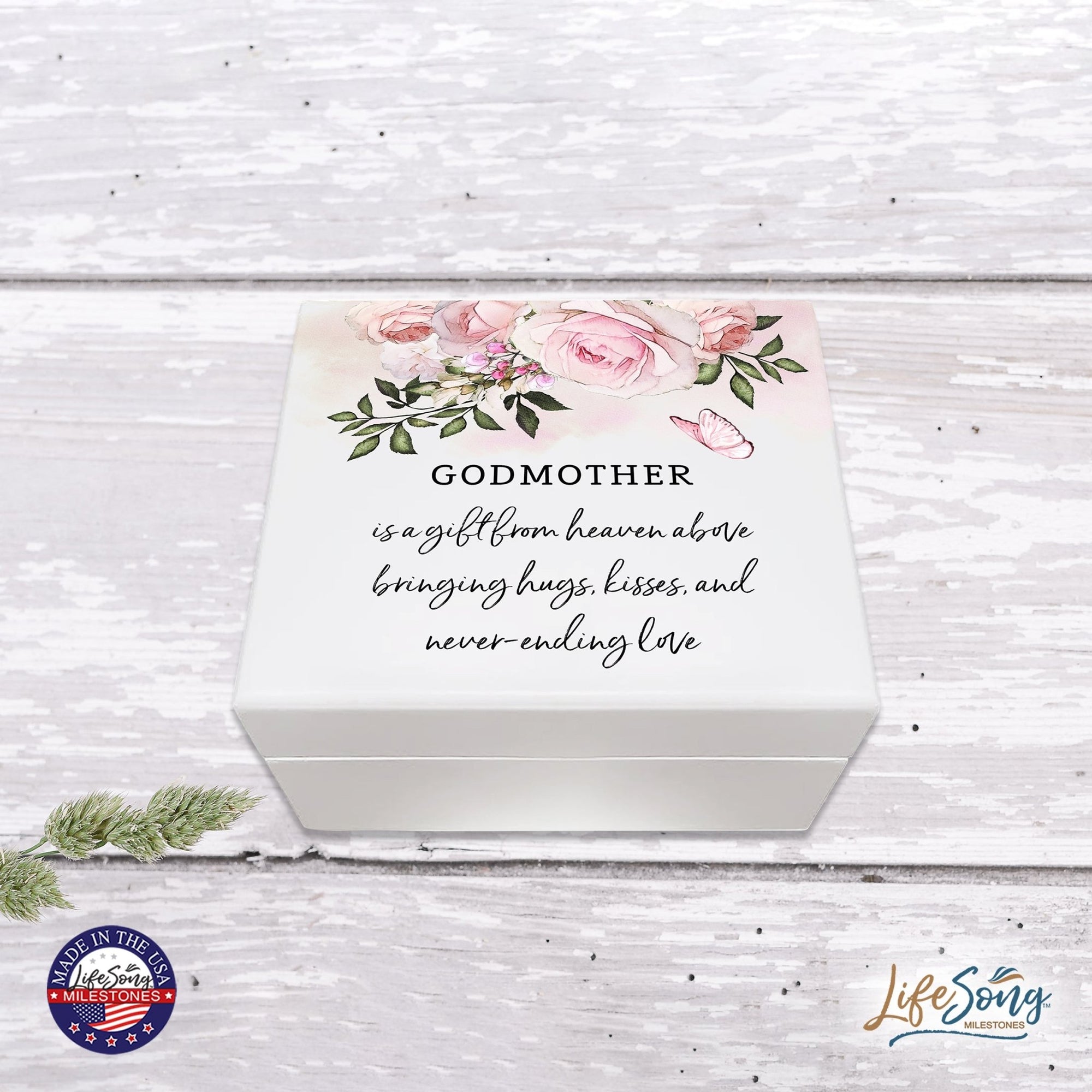 Jewelry Keepsake Box for GodMother From Goddaughter 6x5.5in - Is A gift From Heaven - LifeSong Milestones