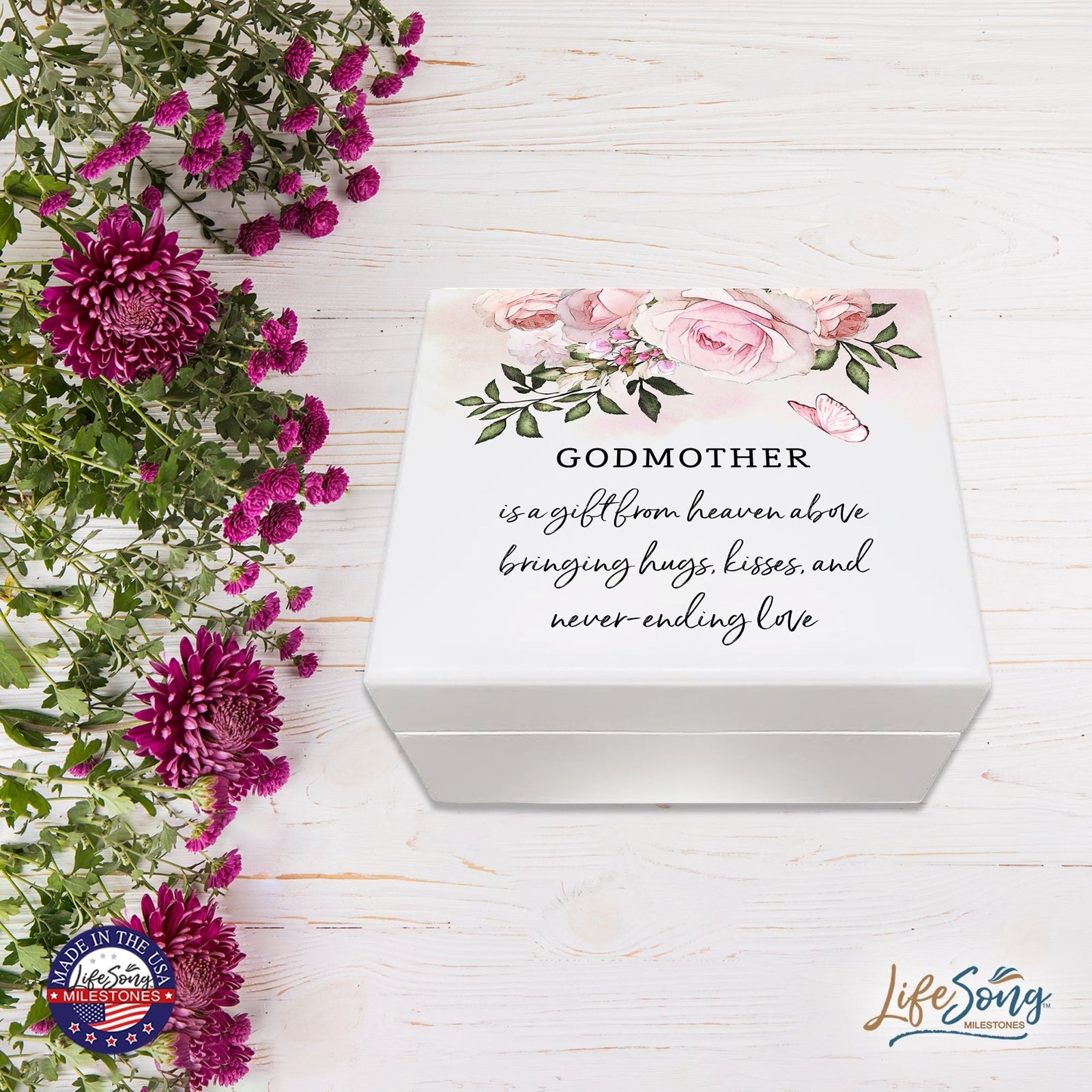 Jewelry Keepsake Box for GodMother From Goddaughter 6x5.5in - Is A gift From Heaven - LifeSong Milestones