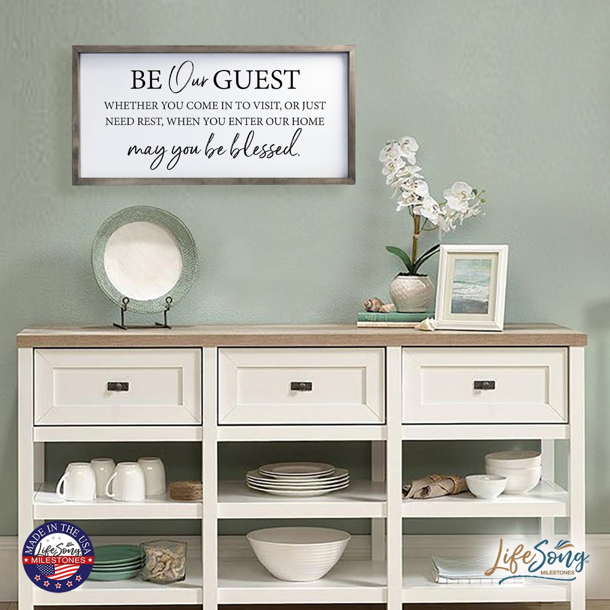 Large Family Wall Decor Quote Sign For Home 18 x 36 - Be Our Guest - LifeSong Milestones