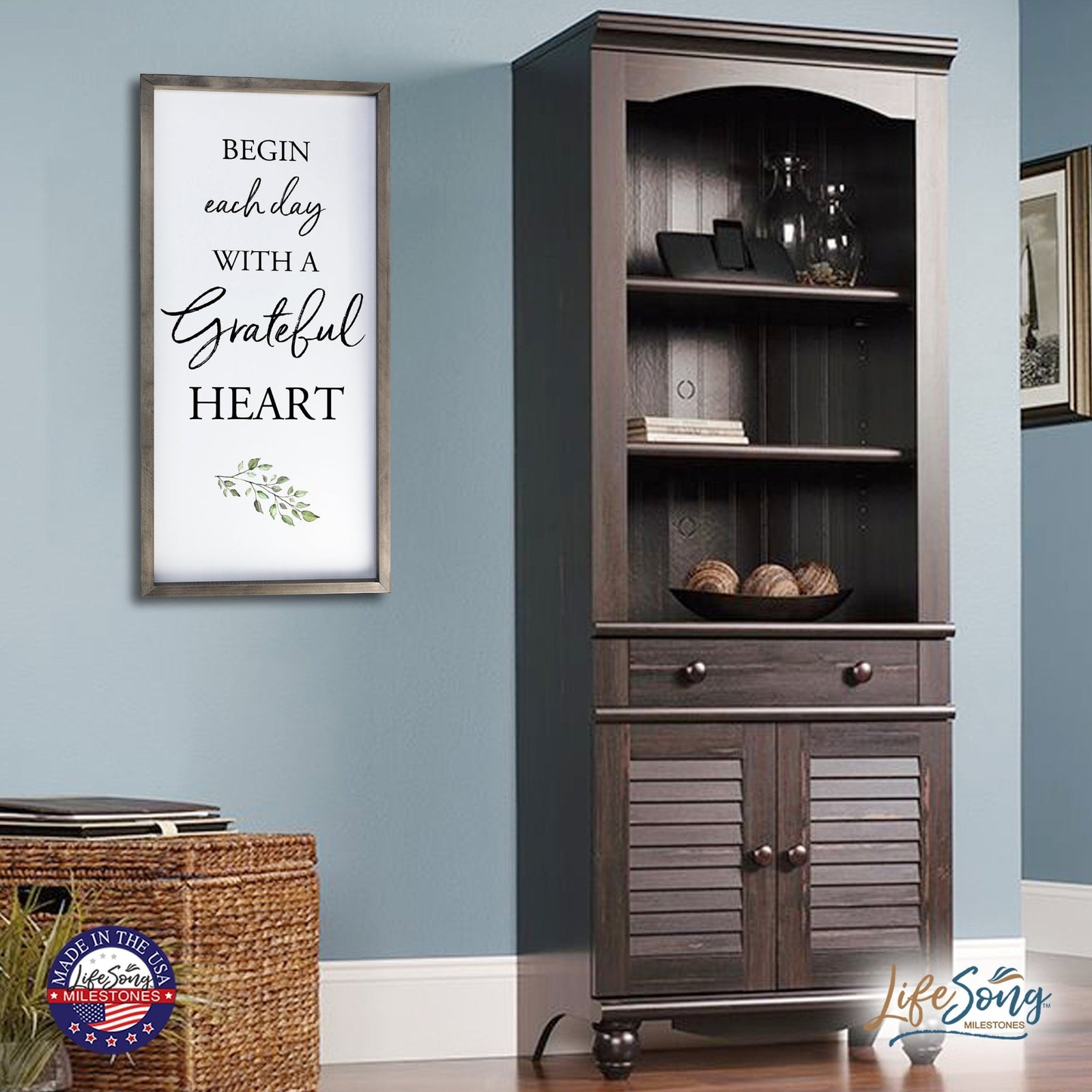 Large Family Wall Decor Quote Sign For Home 18 x 36 - Begin Each Day With - LifeSong Milestones