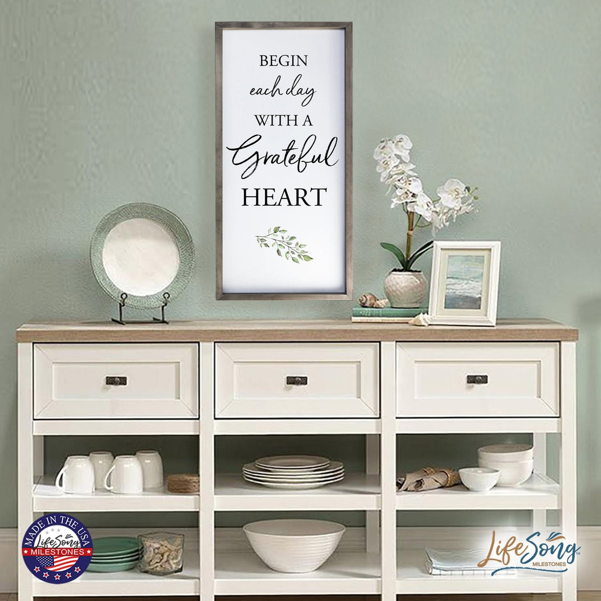 Large Family Wall Decor Quote Sign For Home 18 x 36 - Begin Each Day With - LifeSong Milestones