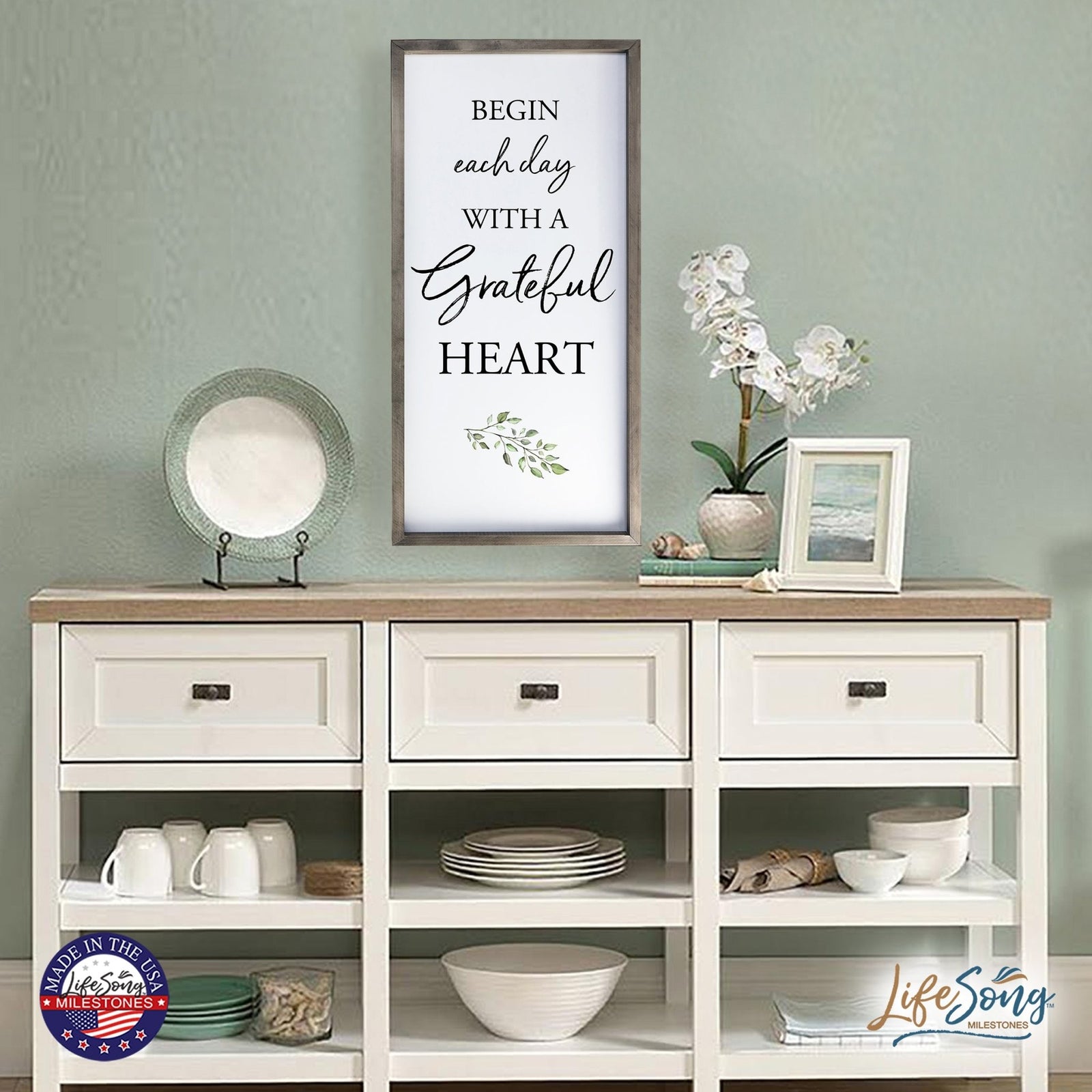 Large Family Wall Decor Quote Sign For Home 18 x 36 - Begin Each Day With - LifeSong Milestones